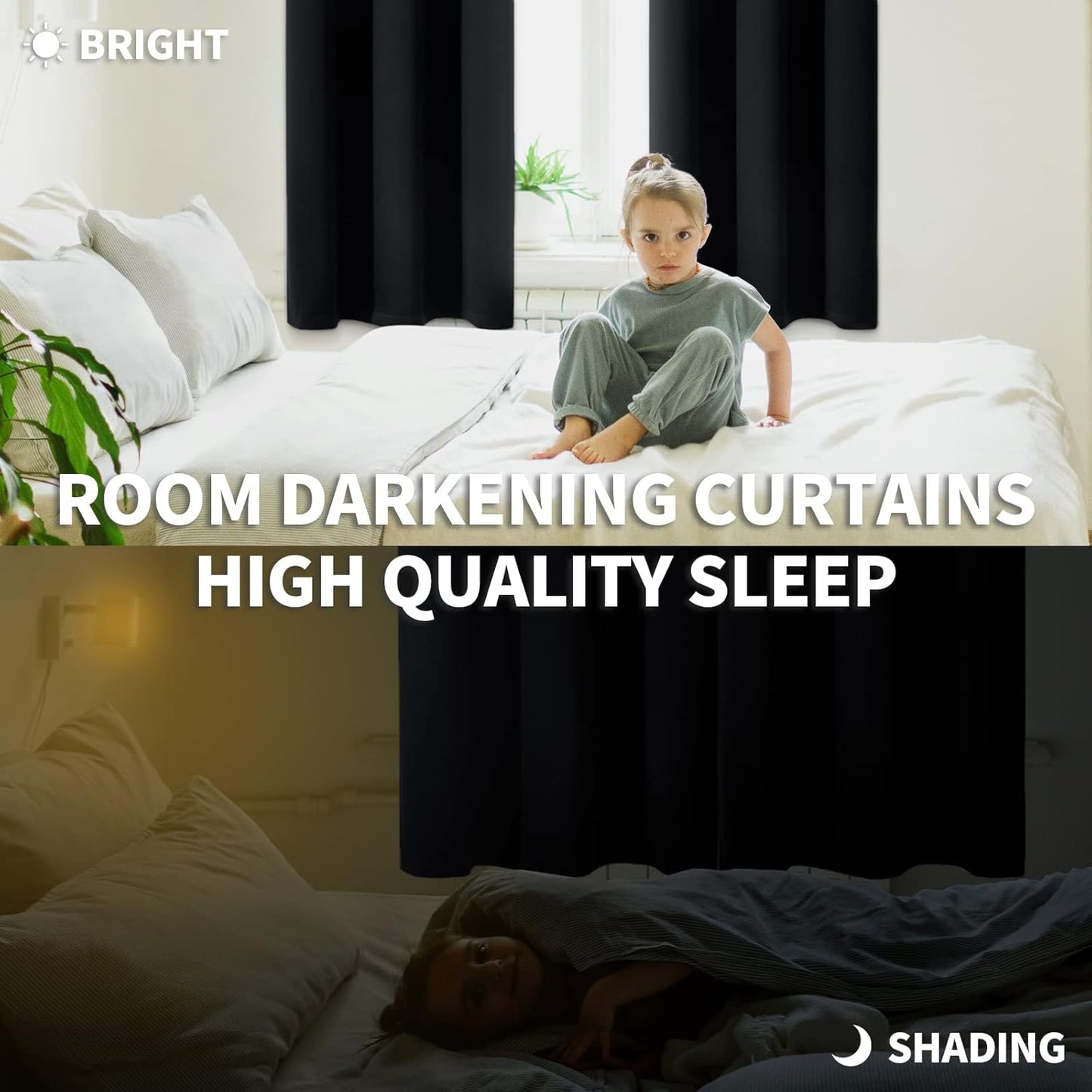 BGment Black Blackout Curtains 90 Inch Long for Bedroom 2 Panels - Room Darkening Drapes Thermal Insulated with Rod Pocket Heat Blocking for Summer Living Room, 52 X 90 Inch