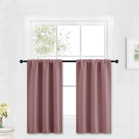 RYB HOME Small Curtains Blackout - Privacy Energy Efficiency Mini Curtains for Kids Bedroom RV Camper Windows Trailer Bathroom Kitchen Cabinet Window Tiers, W 29 x L 36, Dusty Rose, 2 Panels