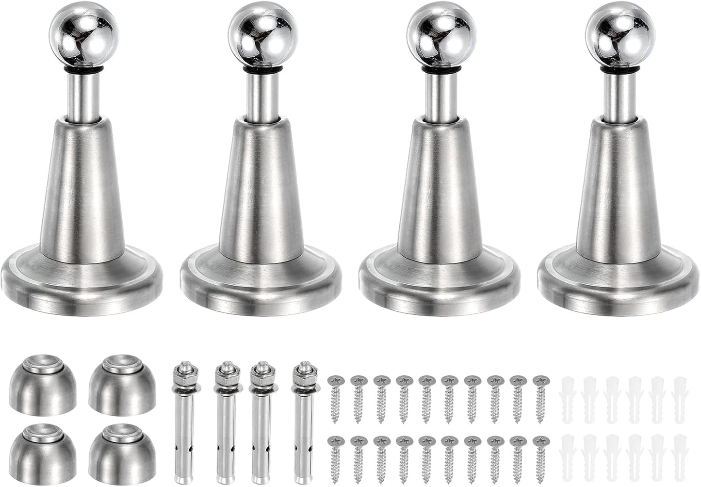 uxcell 4Pcs Magnetic Door Stopper, 304 Stainless Steel Magnetic Door Stop Catch, Soft-Catch Brushed Nickel Hold Door Open Wall Mount for Bottom of Door, Silver