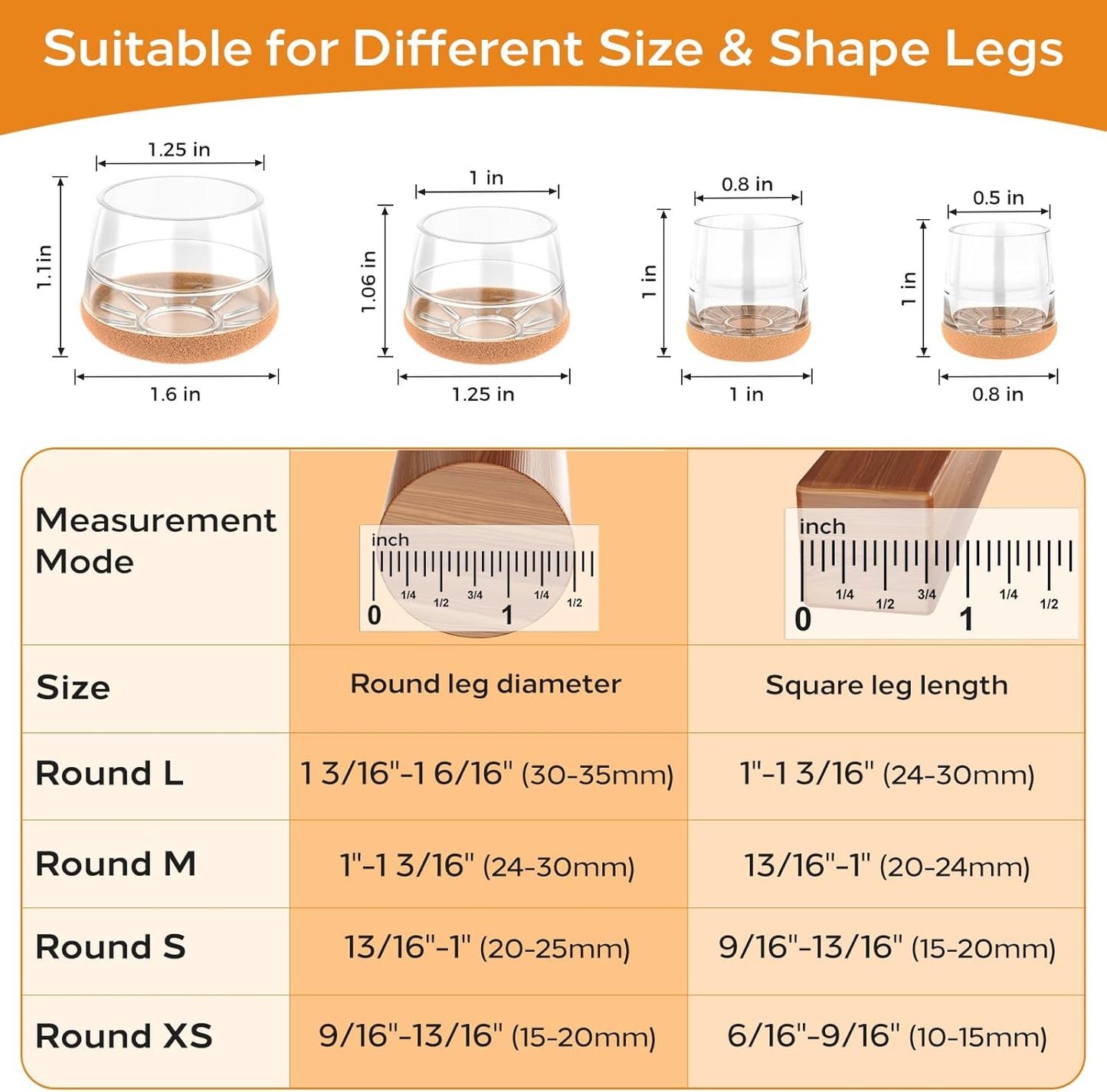 Meldel 24 PCS Silicone Chair Leg Floor Protectors Extra Small(0.6"-0.8") Rubber Felt Furniture Pads Chair Legs Caps/Covers for Hardwood Floors, Tile from Scratches & Reduce Noise - Round, Clear