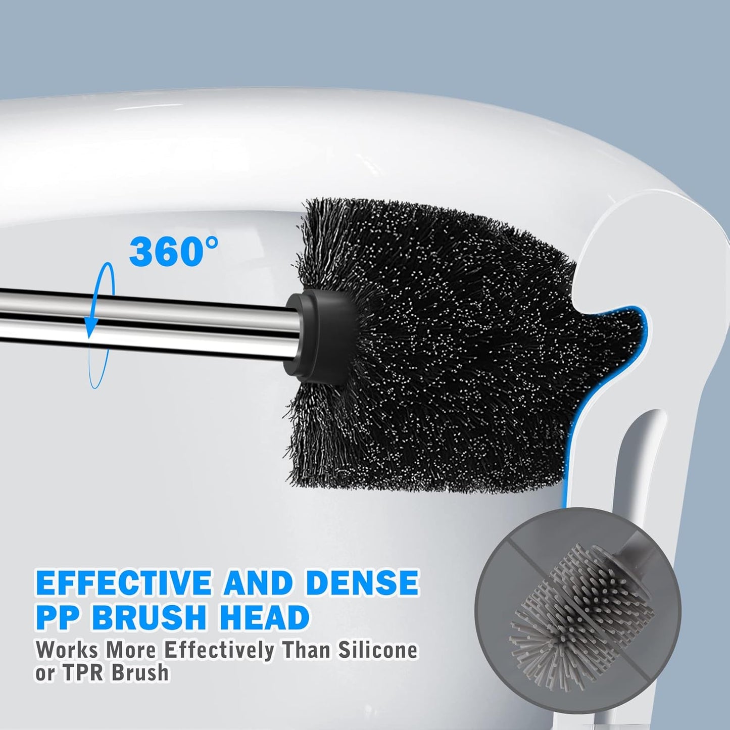 Toilet Brush and Holder, 2 Pack Toilet Brush with 304 Stainless Steel Long Handle, Toilet Bowl Brush for Bathroom Toilet-Ergonomic, Elegant,Durable (Black)