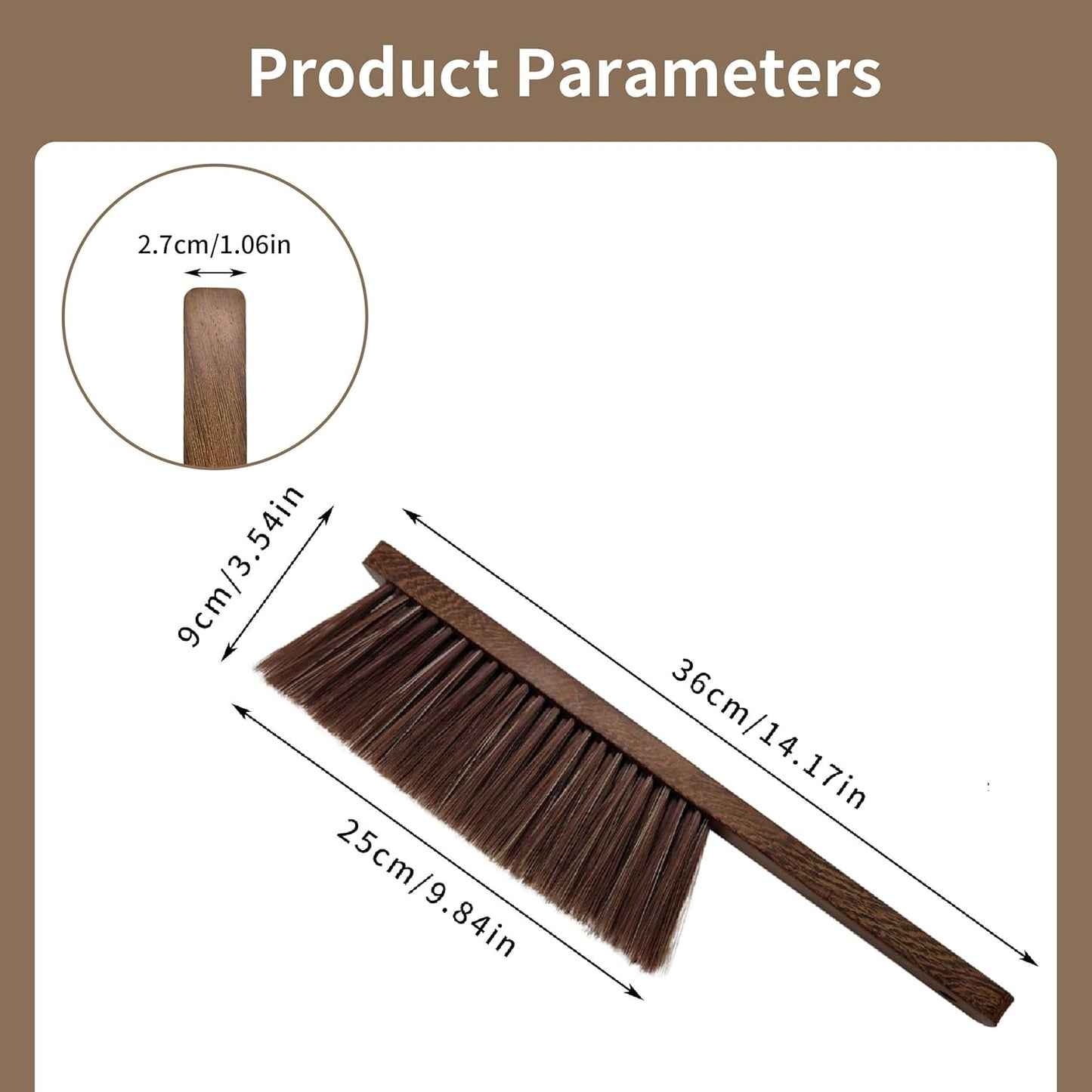 Hand Broom Brush, Dust Brush for Cleaning, Wood Block Hand Brush, Soft Bristle Cleaning Brush for Car Bed Furniture Clothes Garden Couch Draft (Straight Shank)