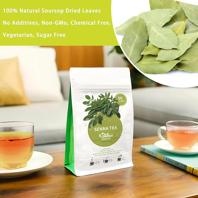 Samcci - Senna Tea, 50 Teabags, 1.5g/bag - Senna Leaf Tea for Constipation -Digestive - Poop for Promoting Digestion - Colon Cleanse -Non-GMO - Caffeine-free