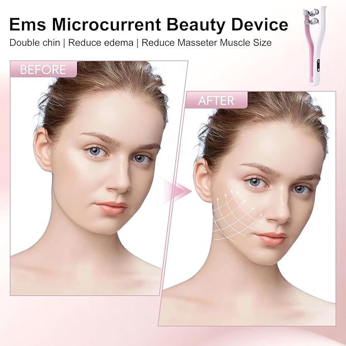 2025 Multi-Functional Face Lifting Device, V Roller Face Lift, Tightening, Skin Care, Double-Sided Roller Design, Type-C Fast Charging, Portable Beauty Device with 3 Adjustable Settings (White)