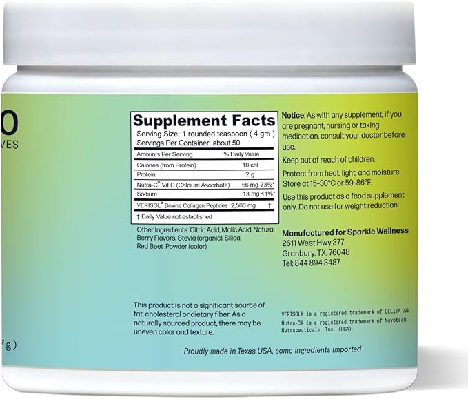 Hydrolyzed Collagen Powder - Sparkle Skin Boost (Mixed Berry) [50-Serves] Verisol Collagen Hydrolysate Protein Powder Vitamin C Paleo Non-GMO Gluten Free Beauty Supplement Drink