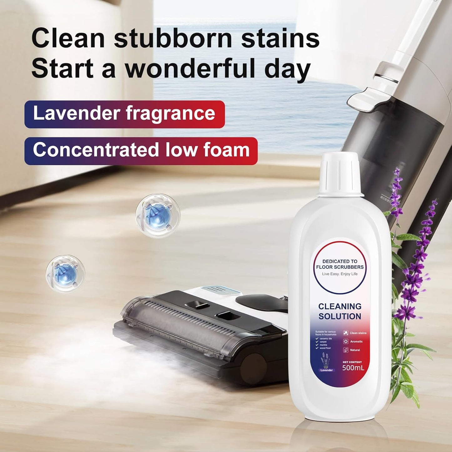Floor Cleaning Solution 500ml Lavender Fragrance Cleaning Solution Refill Compatible With TINECO iFLOOR, iFLOOR 3, S3, S5, S5 COMBO, S5 Pro 2, One S6, S7 PRO, S7 COMBO Wet Dry Vacuum (1 bottle)