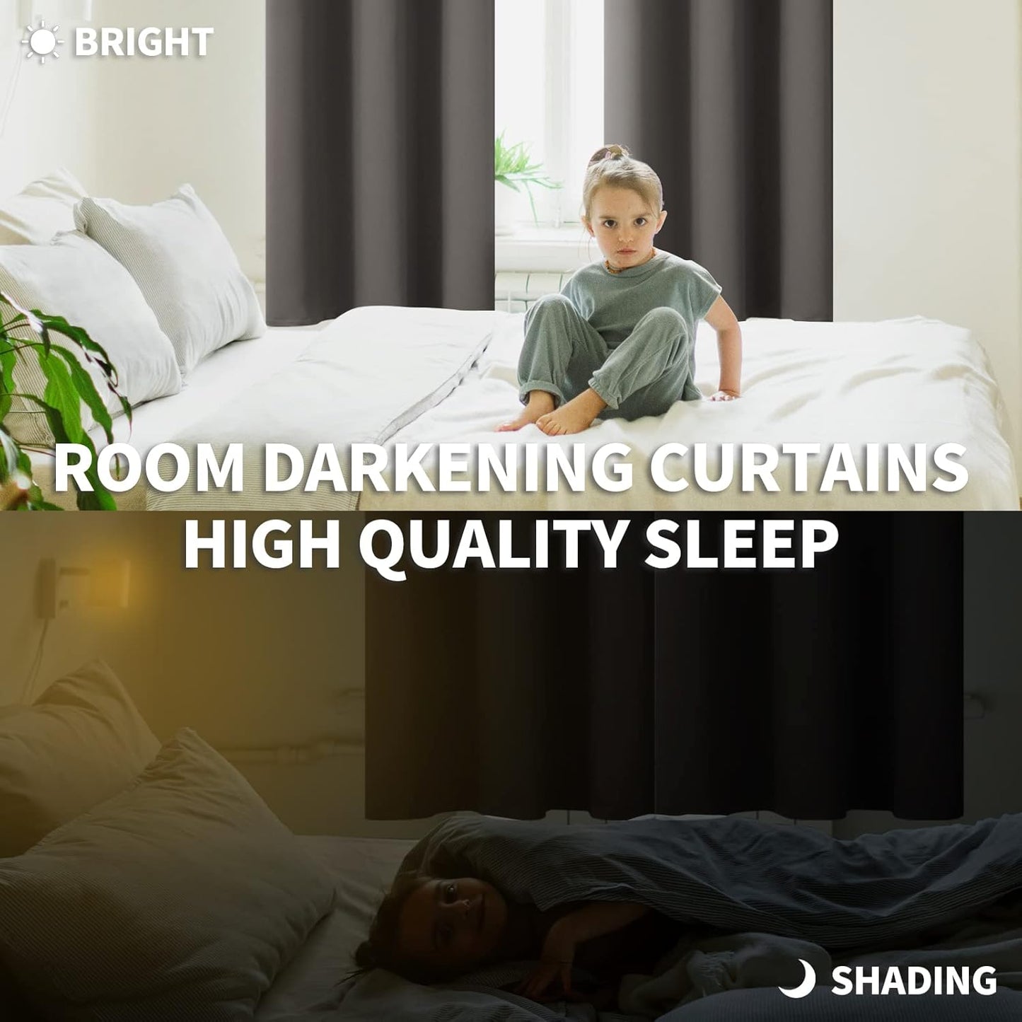 BGment Rod Pocket Blackout Curtains for Bedroom 63 Inches Length - Thermal Insulated Room Darkening Curtain for Living Room, 42 x 63 Inch, 2 Panels, Grey