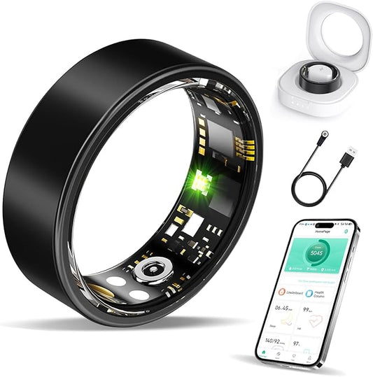 Smart Ring Health Tracker, Fitness Sleep and Heart Rate Monitor Smart Ring, Waterproof Bluetooth Fitness Tracker Ring IPX68 Waterproof (Black, 12)