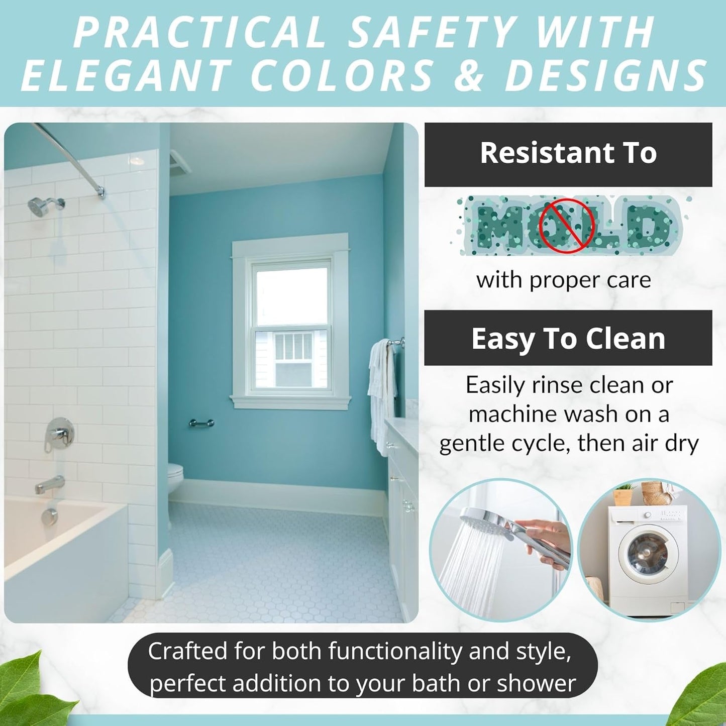 ENKOSI Bath Mat - Large Non Slip Bathtub & Shower Mat - Extra Long 40 x 16 Inch Bathroom Mats for Tub Nonslip Anti Slip Bathmats (40x16 Light Blue 1-Pack)