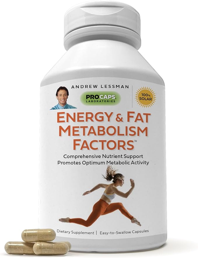 ANDREW LESSMAN Energy and Fat Metabolism Factors - 180 Capsules - Promotes Optimum Fat and Energy Metabolism, with Carnitine, Green Tea, Guarana, Ginseng, B-Complex. Easy to Swallow Capsules