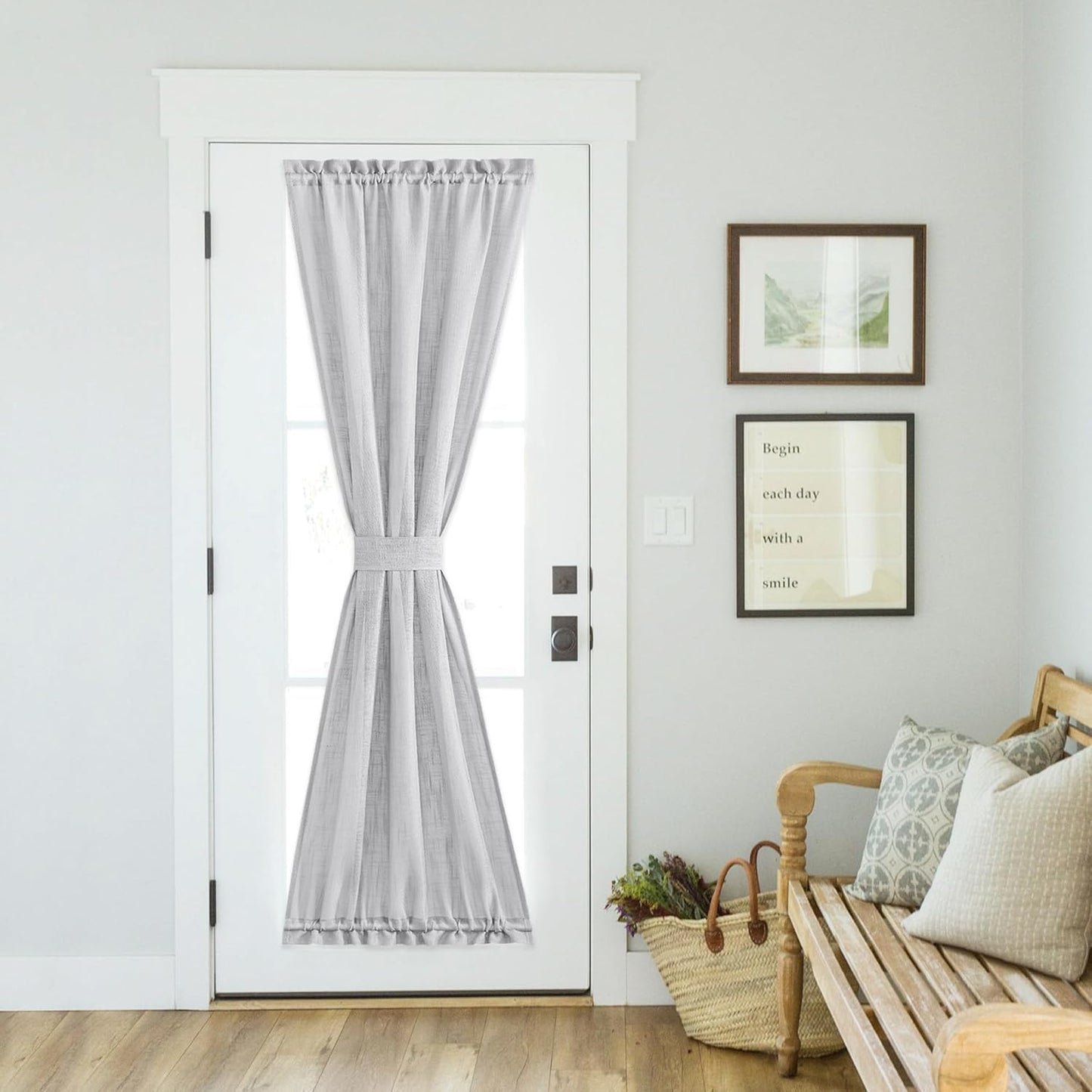 NICETOWN Semi Sheer French Door Sidelight Curtains 72 Inches Long, Linen Look Front Door Drapes Patio Sliding Glass with Tieback for Kitchen, 36 by 72 Inch Long, 1 Panel, Light Grey