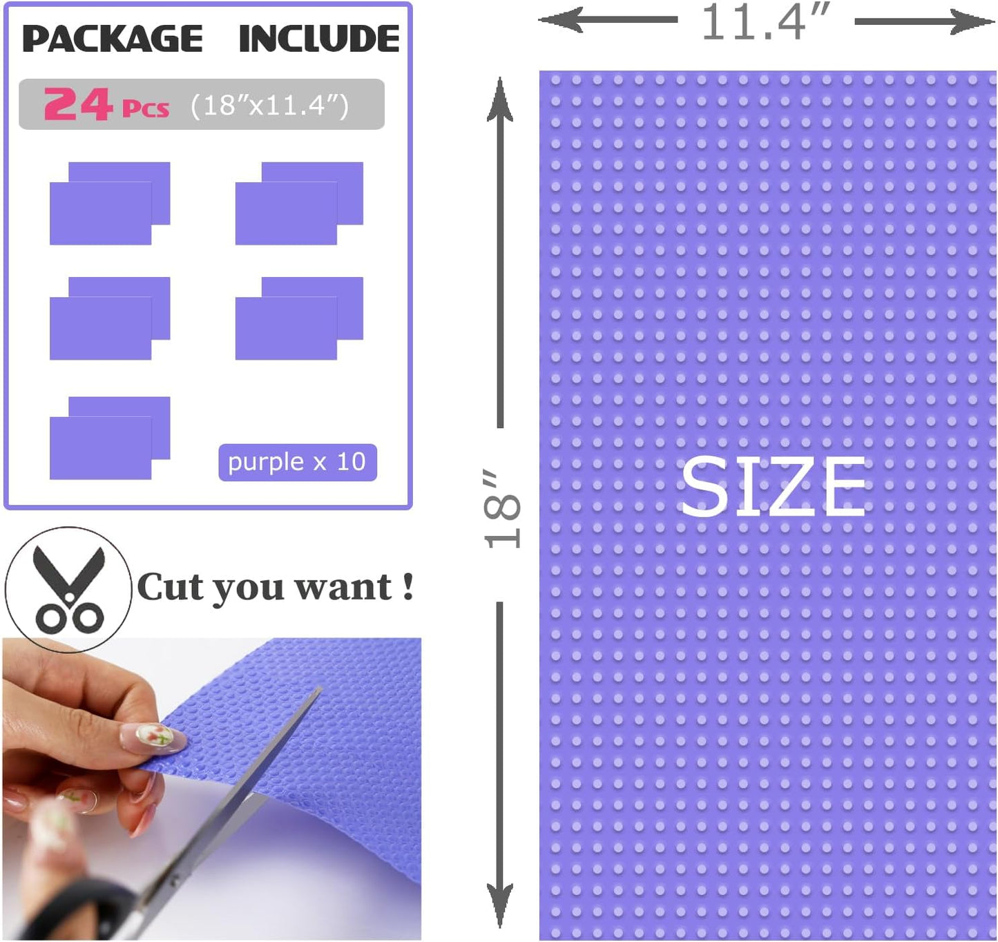 24Pcs Refrigerator Liners, Washable Fridge Liner Mats Covers Pads for Glass Shelf Cupboard Cabinet Drawer Home Kitchen Accessories Organization (Purple)