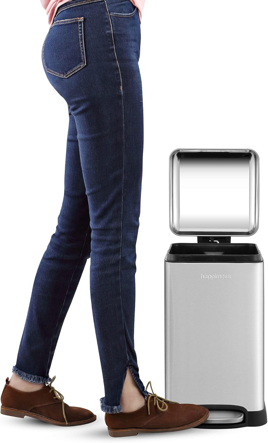 happimess HPM1012A Betty Retro Mini 3.2-Gallon Step-Open Trash Can with Soft-Close Lid, Modern, Minimalistic, Fingerprint Proof for Home, Kitchen, Laundry Room, Office, Bedroom, Bathroom, Chrome