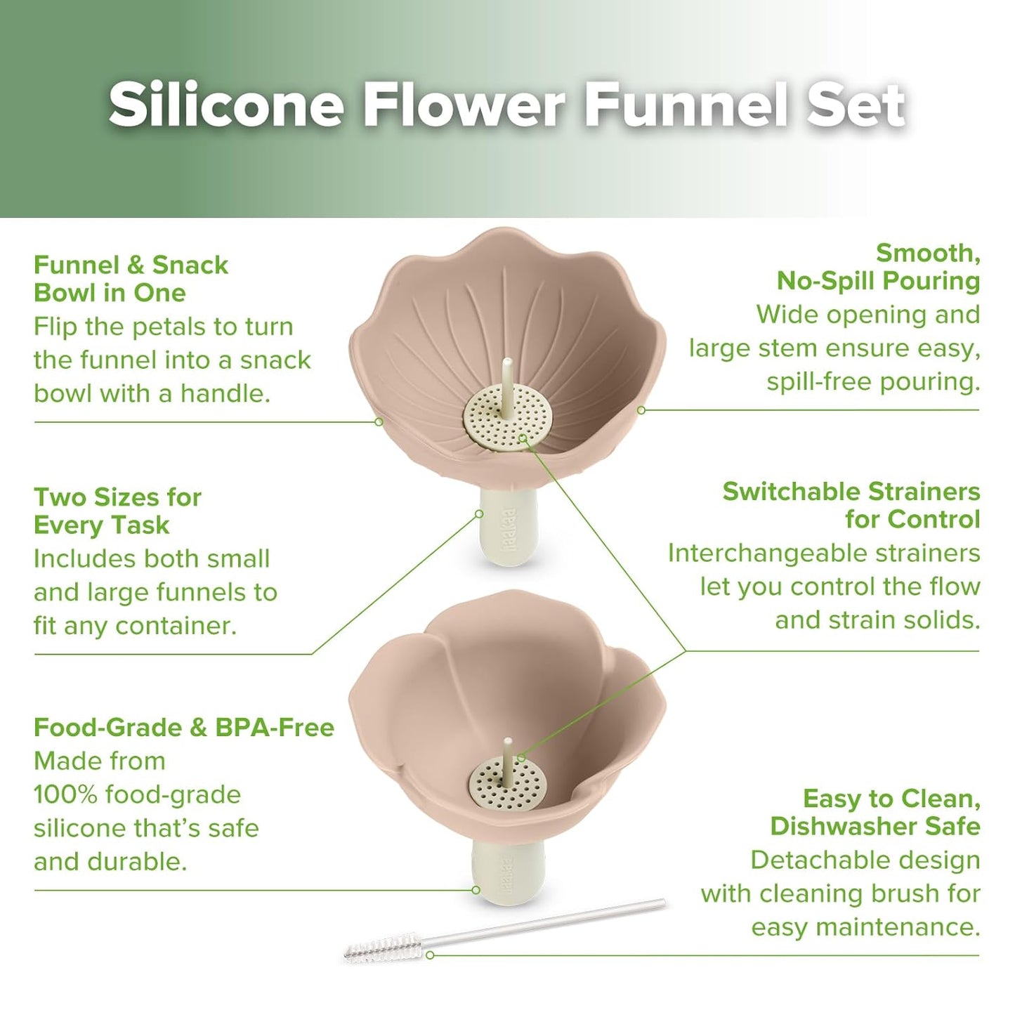 Haakaa Silicone Flower Funnel Set – Dual-Size Silicone Funnels for Kitchen Use, Small Funnels for Filling Bottles, Compatible with Haakaa Pouches