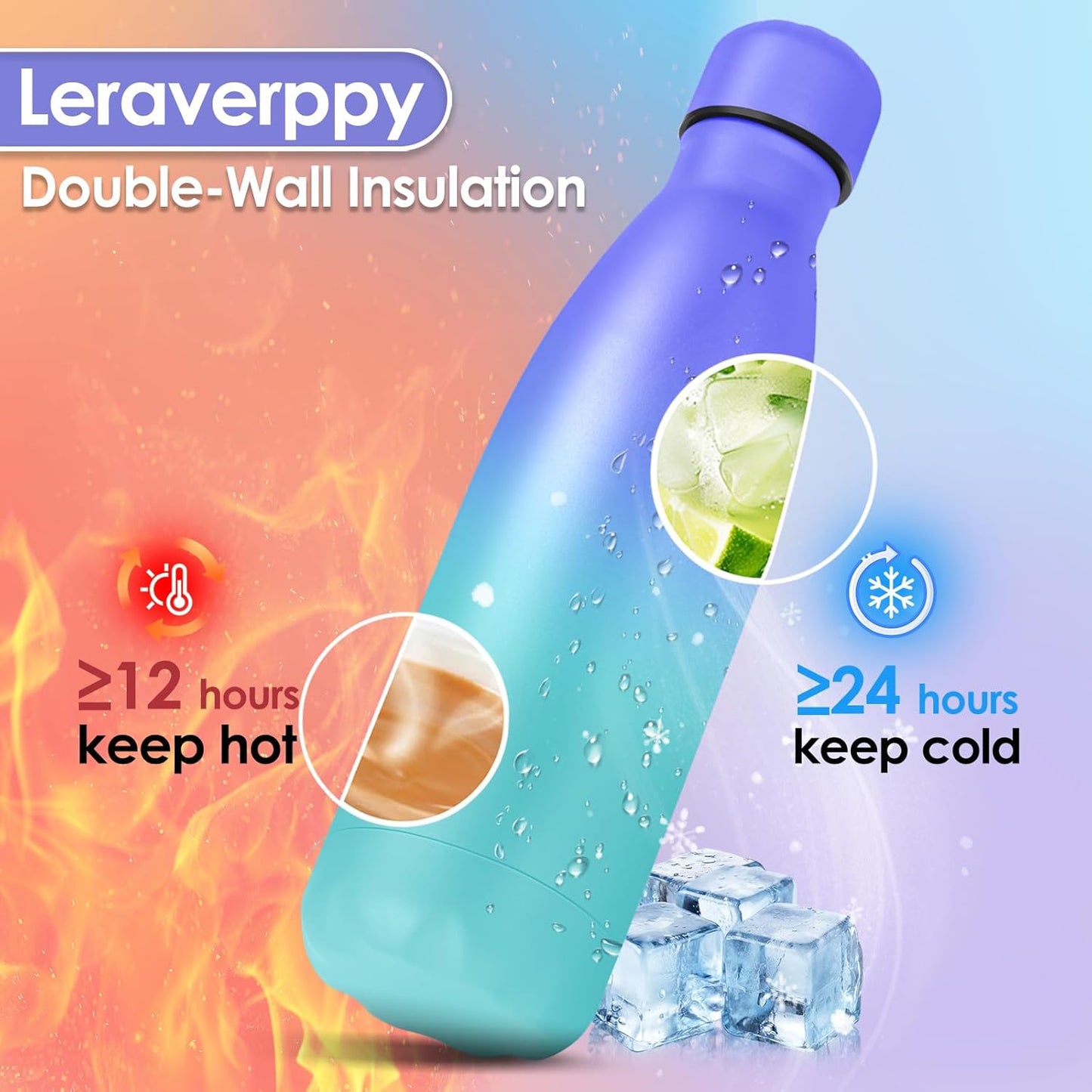 25oz Cola-Bottle Shaped Stainless Steel Leak-proof Water Bottle,Double Wall Vacuum Insulated Metal,Travel Mug For Sports Indoors & Outdoors,BPA-Free Kids Flasks,Purple Blue(2 Pack)