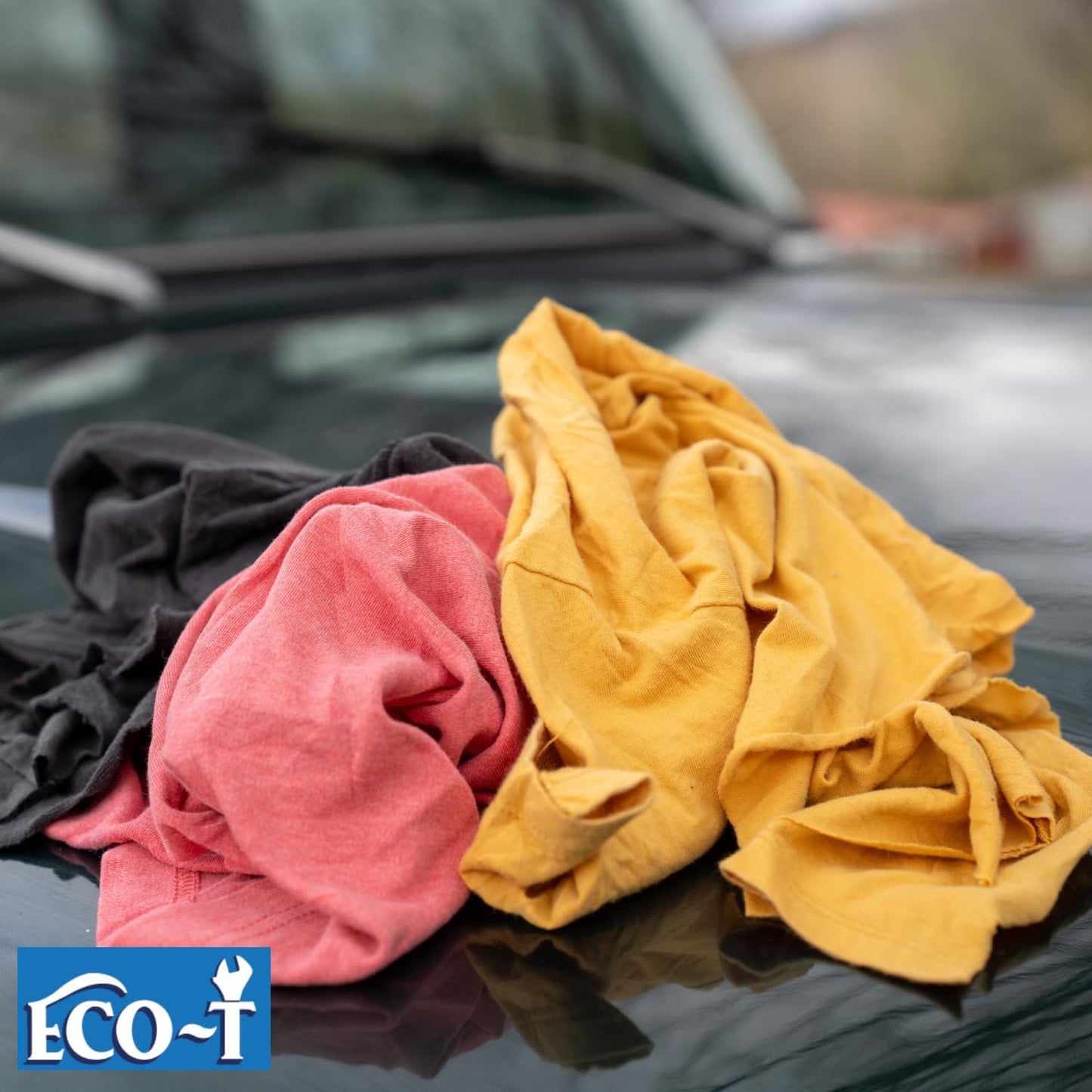 25 Lb Box Eco-T Mechanic Shop Rags - Colored T-Shirt Material, 100% Recycled, Eco-Friendly, High Absorbency, Low Lint, Low-Cost, Industrial Use Wiping Cloth