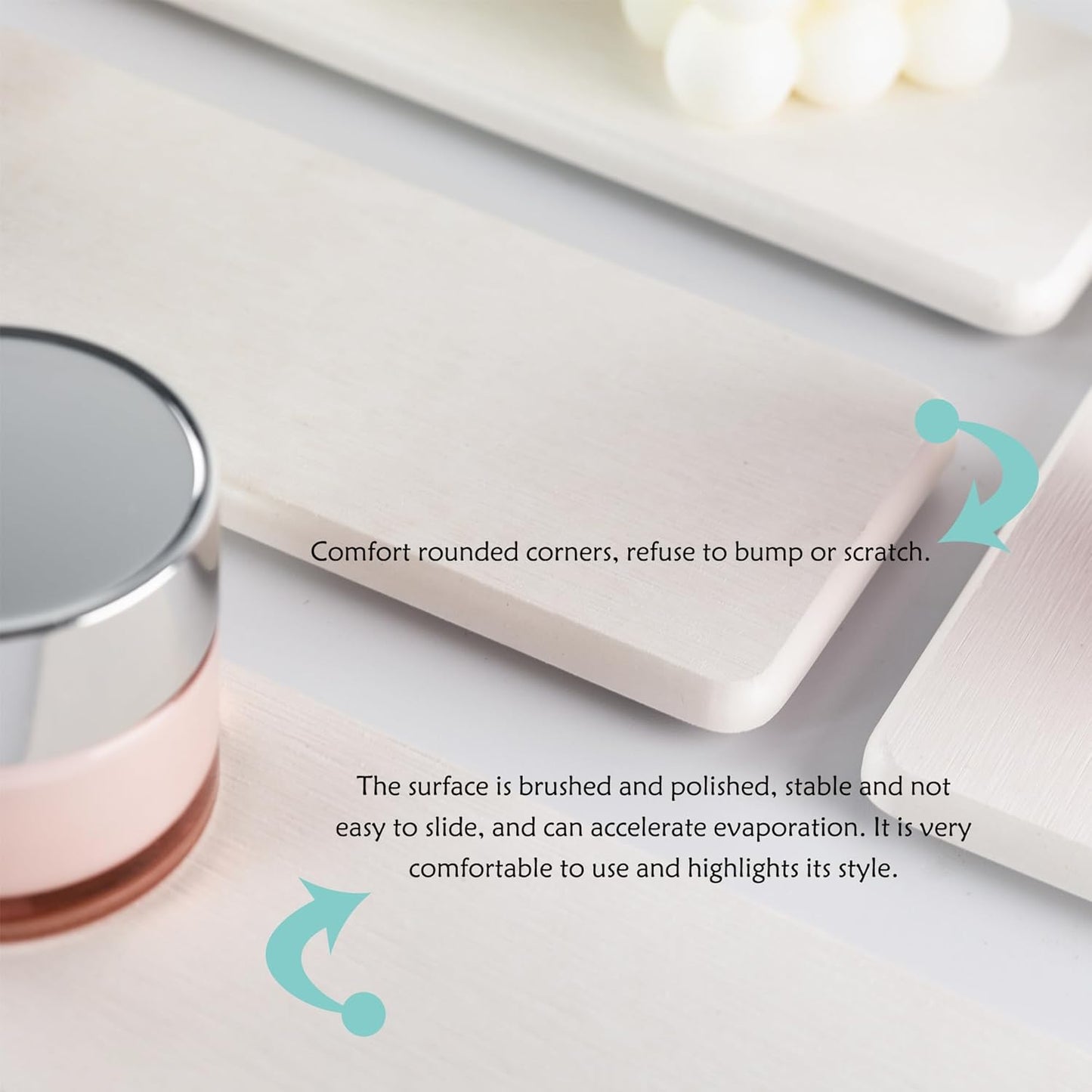 2 Pcs Water Absorbing Stone Trays, Kitchen/Bathroom Sink Soap Dish, Diatomite Tray Used for Hand Soap & Cosmetic Bottles in The Modern Home, 3.15" W x 11.8" L, White