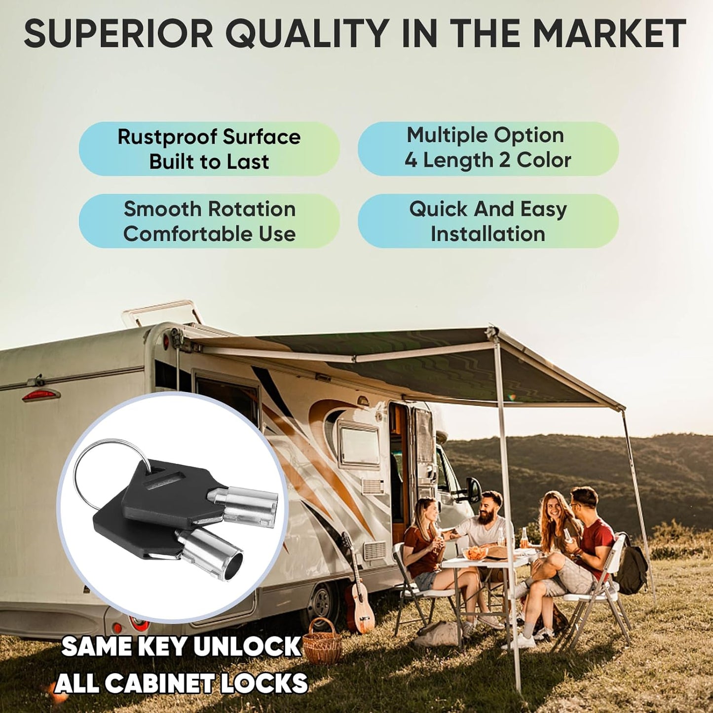 PTEROMY 5 Pack Cabinet Lock with Keys, 1-1/2'' Heavy Duty Tubular Cam Lock for RV Compartment Storage Locks, Full Set of RV Cam Locks (Black, 1-1/2'', 5 Pack)