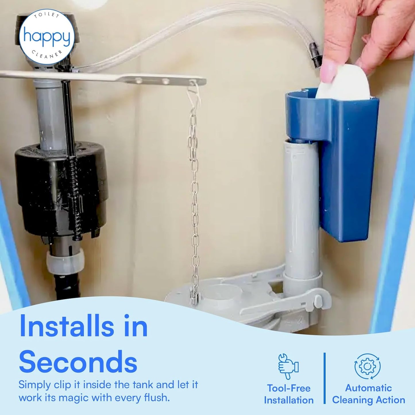 Happy Toilet Cleaner – Self-Cleaning Toilet System | Easy Install Toilet Tablet Holder for a Deep Clean with Every Flush | Made in the USA