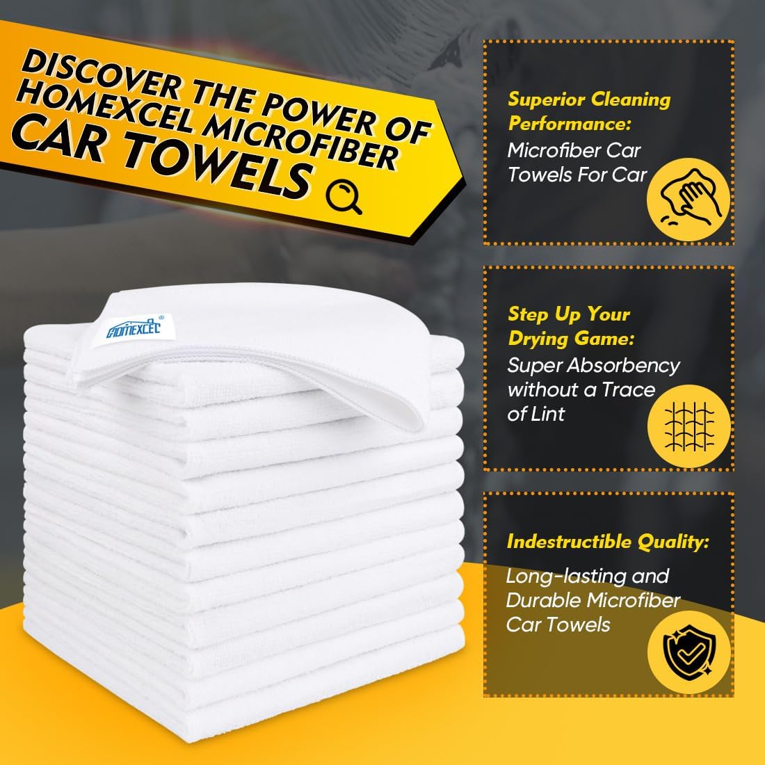 HOMEXCEL White Microfiber Cleaning Cloth 150 Pack, 12.5 x 12.5 inch Microfiber Towels for Car Washing Cleaning Rags for Car, Kitchen, and Window