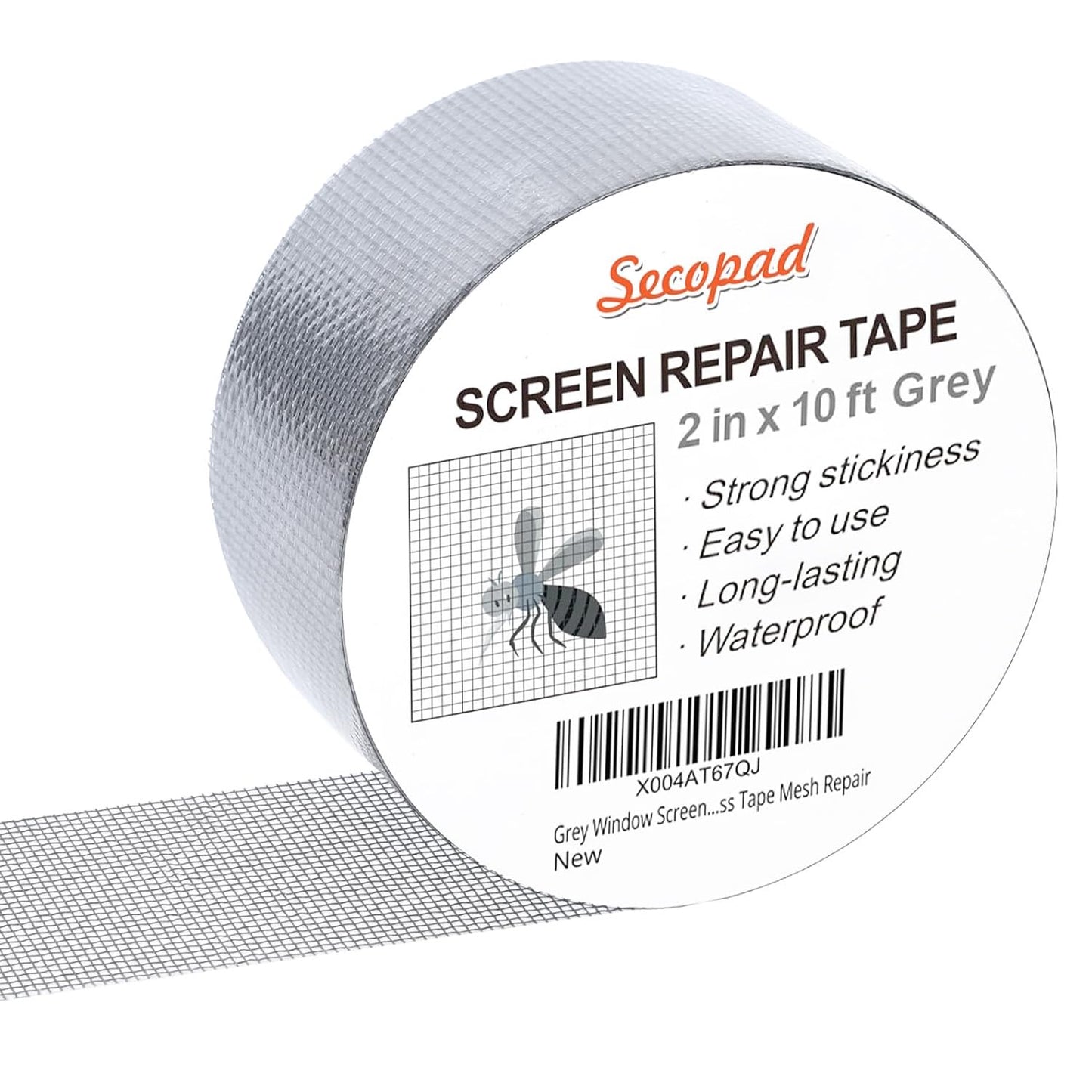 Grey Window Screen Repair Tape, 2IN X 10FT Screen Repair Kit for Windows or Doors, Strong Adhesive Fiberglass Mesh Patch Tape