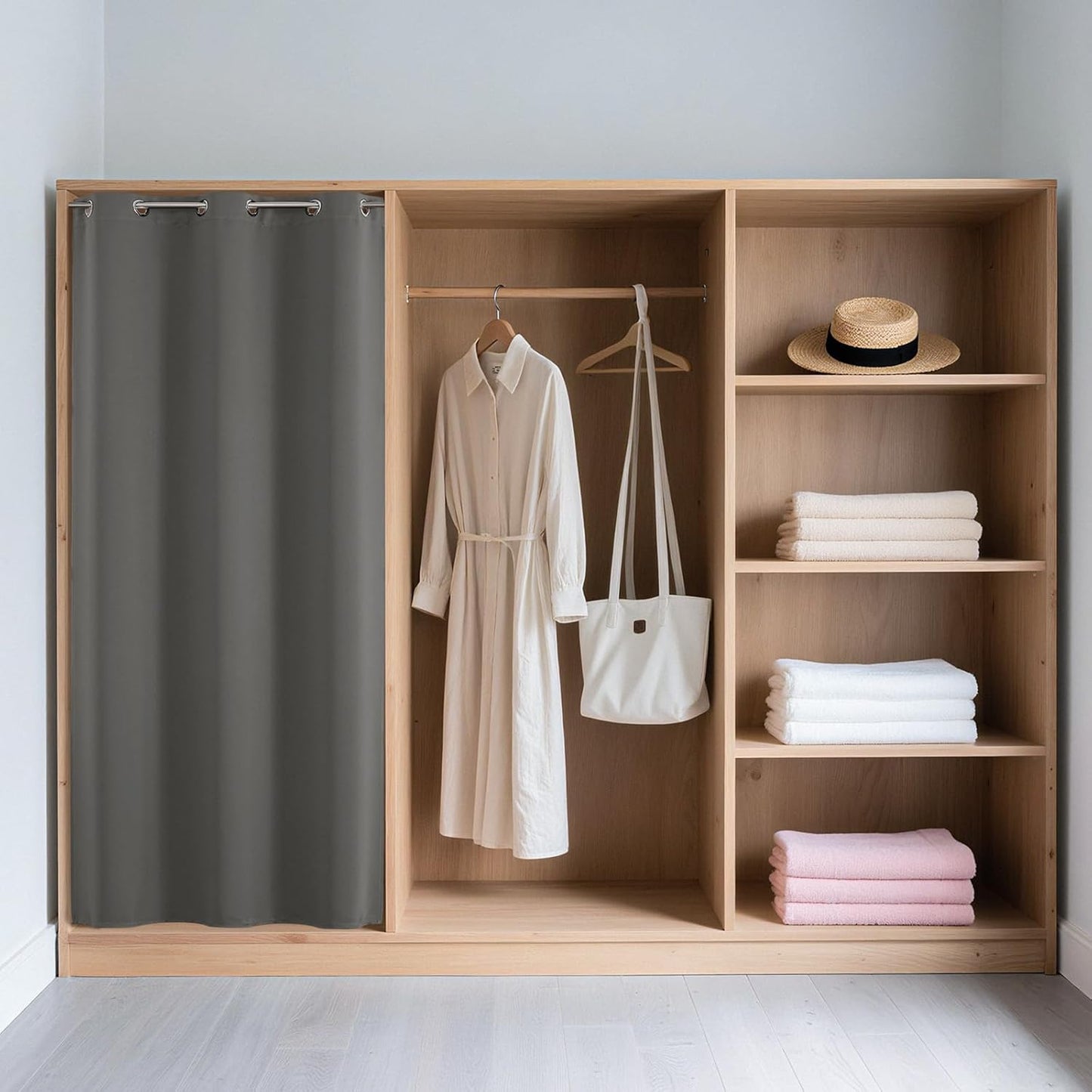 Joydeco Blackout Door Curtain for Doorway Privacy 96 Inches Long, Grommet Closet Curtain for Open Closet, Room Divider for Bedroom Living Room (Light Grey, 52Wx96L, 1 Panel)