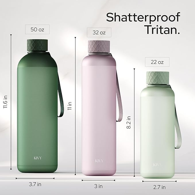 KIVY Tritan Water Bottle with removable sleeve - 22 oz Water Bottle screw top - Reusable water bottle no straw - Aesthetic water bottle - Black bottle for men - Dishwasher safe