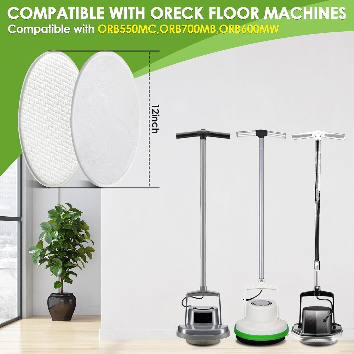 2 Pack 12" Floor Machine Pads Compatible with Oreck Commercial 550MC 437.056 Orbiter Scrubber Machine, Microfiber Carpet Bonnet, Floor Buffer Pad for Deep Cleaning (Bonnet & Buffer)