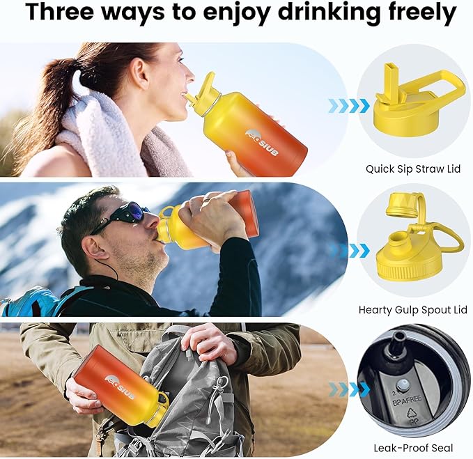 Insulated Water Bottle 87 oz, Triple Wall Vacuum Stainless Steel(Cold for 48 Hrs),Leak Proof & BPA-Free,One Gallon Water Bottle with Reflective Paracord & Flip Straw for Sports & Travel, Sunset