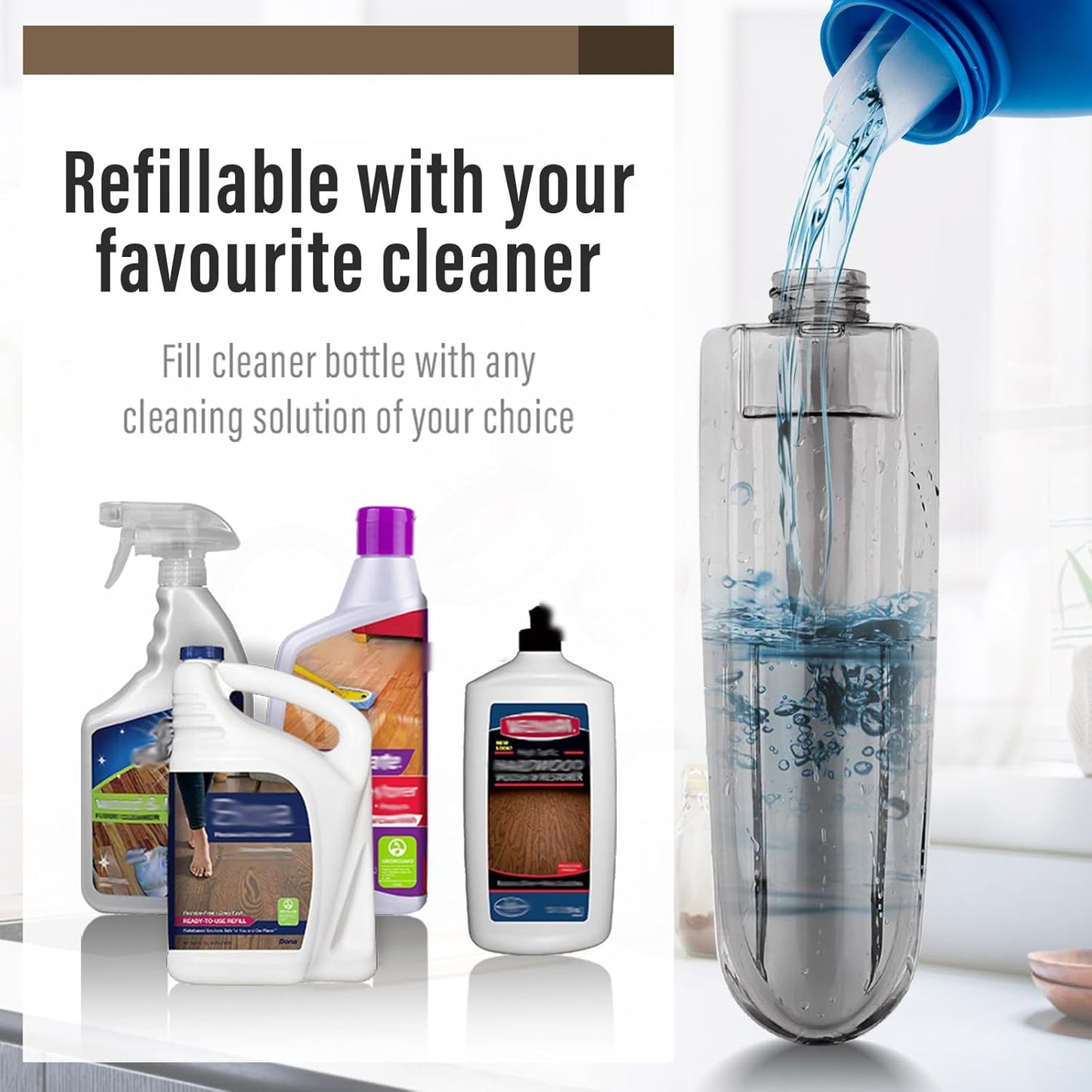 Mops for Floor Cleaning, 50 inch Spray Mop with 400ml Refillable Bottle and 2 Replacement Pads Dry Wet FloorCleaning Household or Commercial Use for Hardwood Laminate Tile Ceramic (Brown)