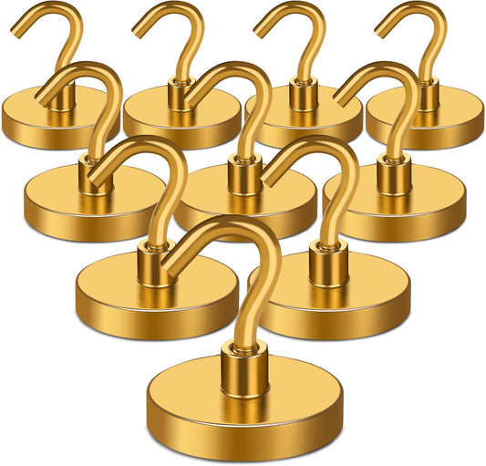 MIKEDE Magnetic Hooks,150LB Heavy Duty Magnets with Hook, Super Strong Magnets Neodymium Extra Cruise Strength for Hanging(Yellow, 10 Pack)