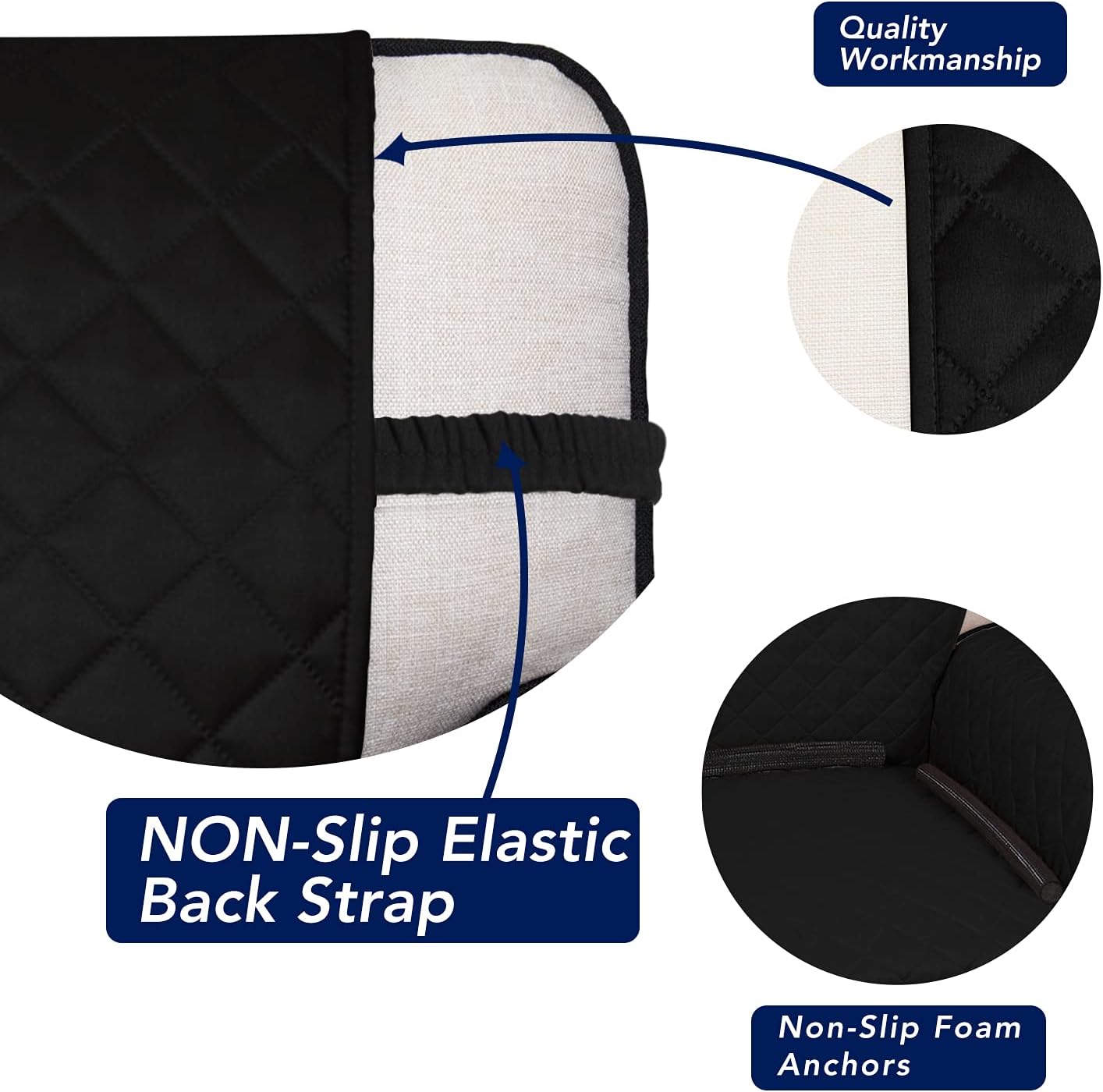 PureFit Reversible Quilted Sofa Cover, Water Resistant Slipcover Furniture Protector, Washable Couch Cover with Non Slip and Elastic Straps for Kids, Pets (Loveseat, Black/Black)