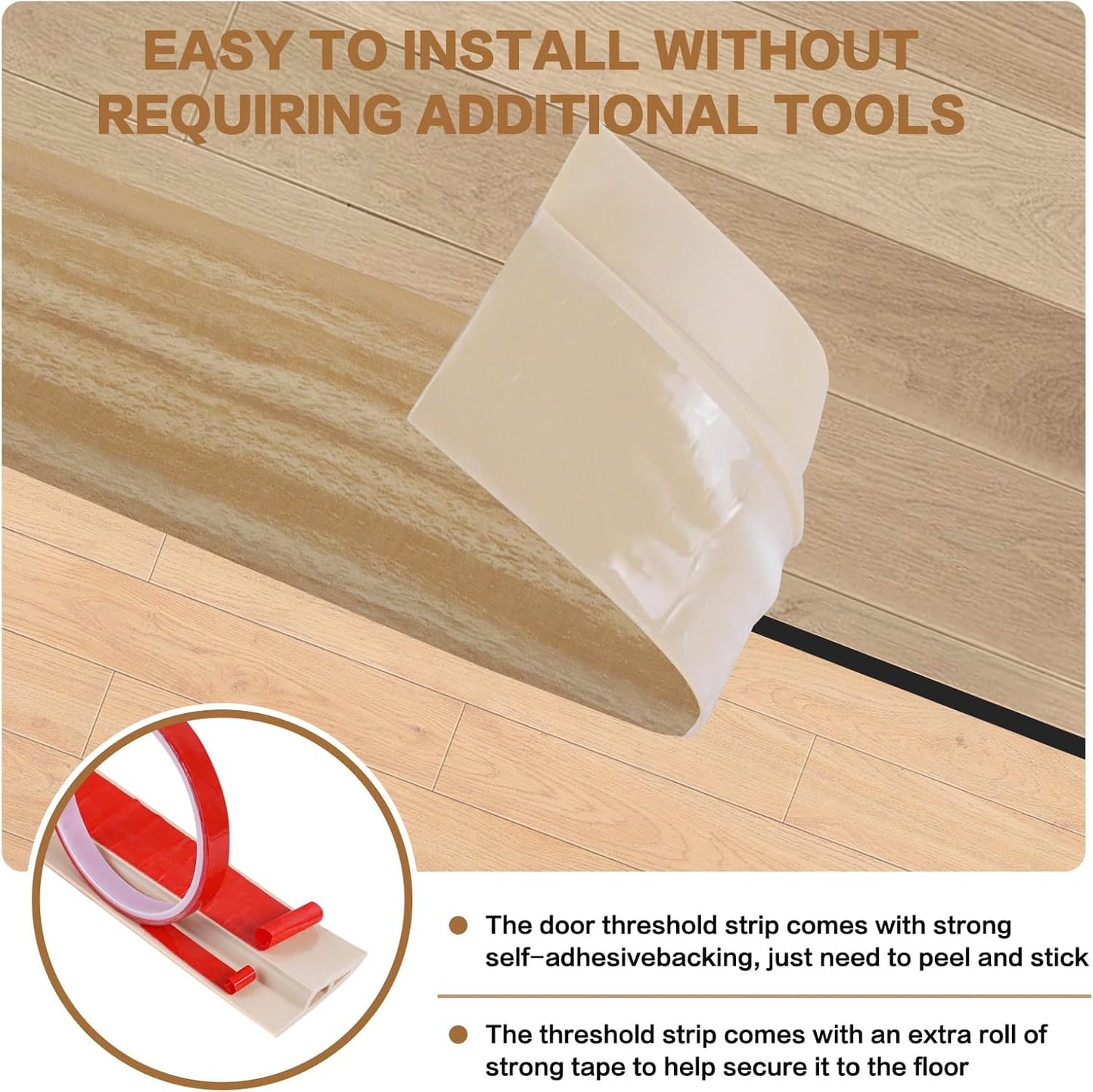 Floor Transition Strip Vinyl Door Threshold Ramp Self Adhesive Carpet Edging Strip Doorway Edge Trim, Overlap Edge Reducer for Laminate Carpet, Floor, Tile (Light Yellow Grain, 3/5" to 4/5", 3.3Ft)
