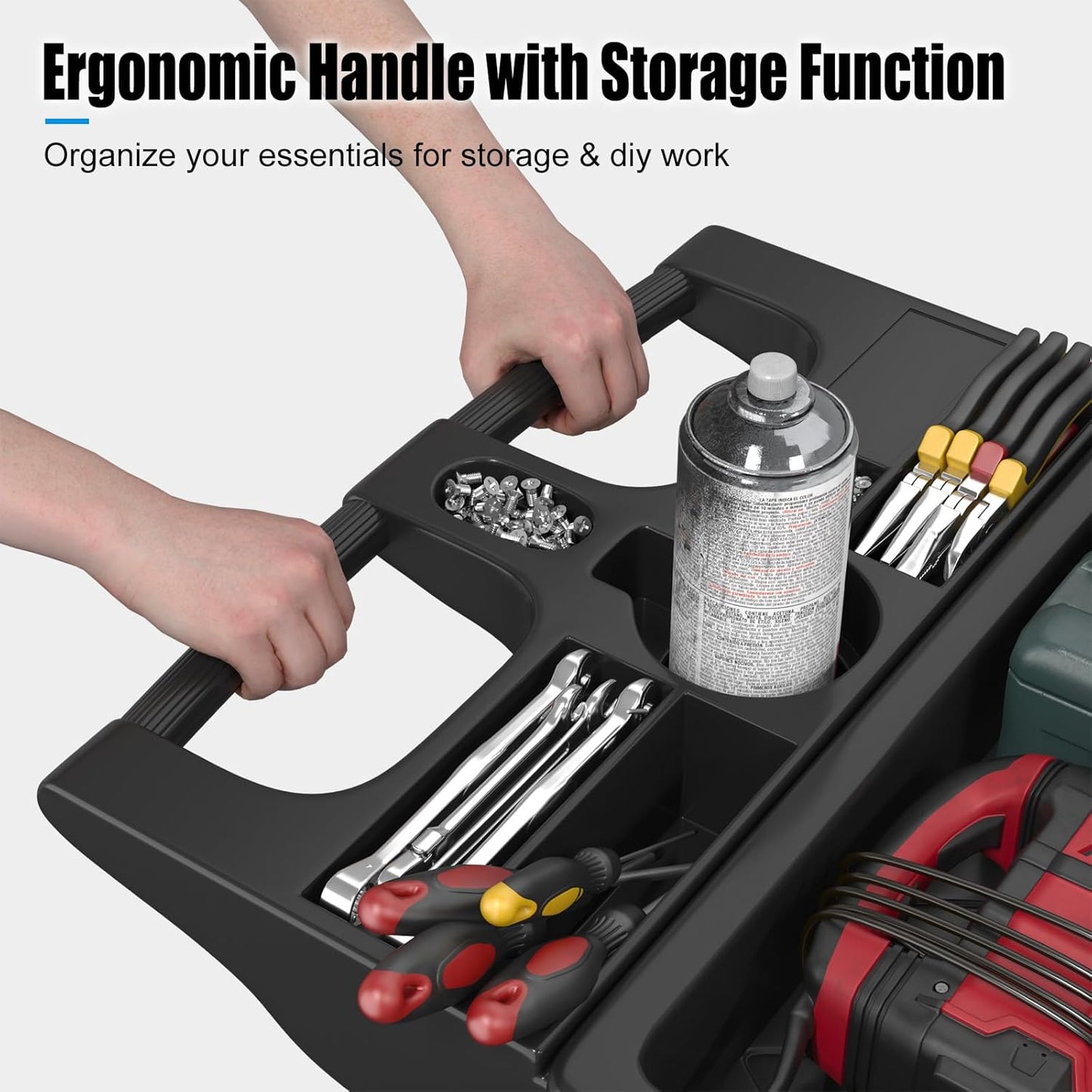 2 Tier Plastic Rolling Cart Utility Cart on Wheels, Heavy Duty Tool Carts with Ergonomic Storage Handle and Deep Shelfs, Work Cart Service Cartss for Garage, Warehouse, Workshop, Office, Cleaning