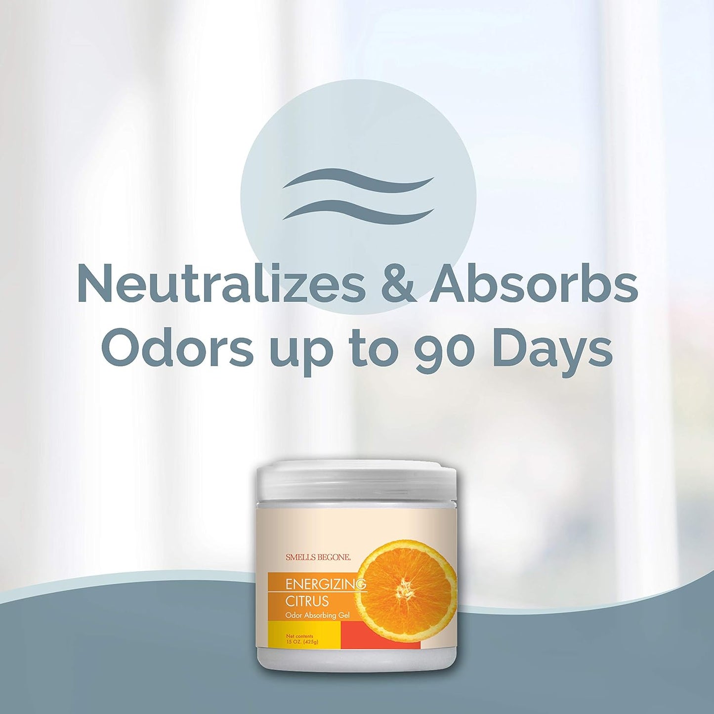 SMELLS BEGONE Air Freshener Odor Absorber Gel - 15 oz, Pack of 2 - Absorbs and Eliminates Odor in Pet Areas, Bathrooms, Cars, & Boats - Made with Essential Oils - Energizing Citrus Scent