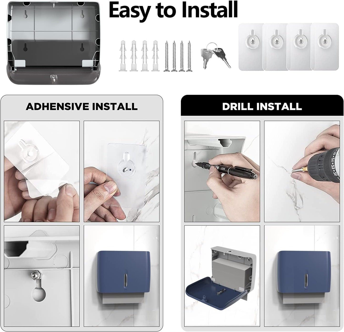 Hand Towel Dispenser for Bathroom Pack of 3 Compact Size Suitable Paper Towels Nail Free Install Or Nail Mount Installation