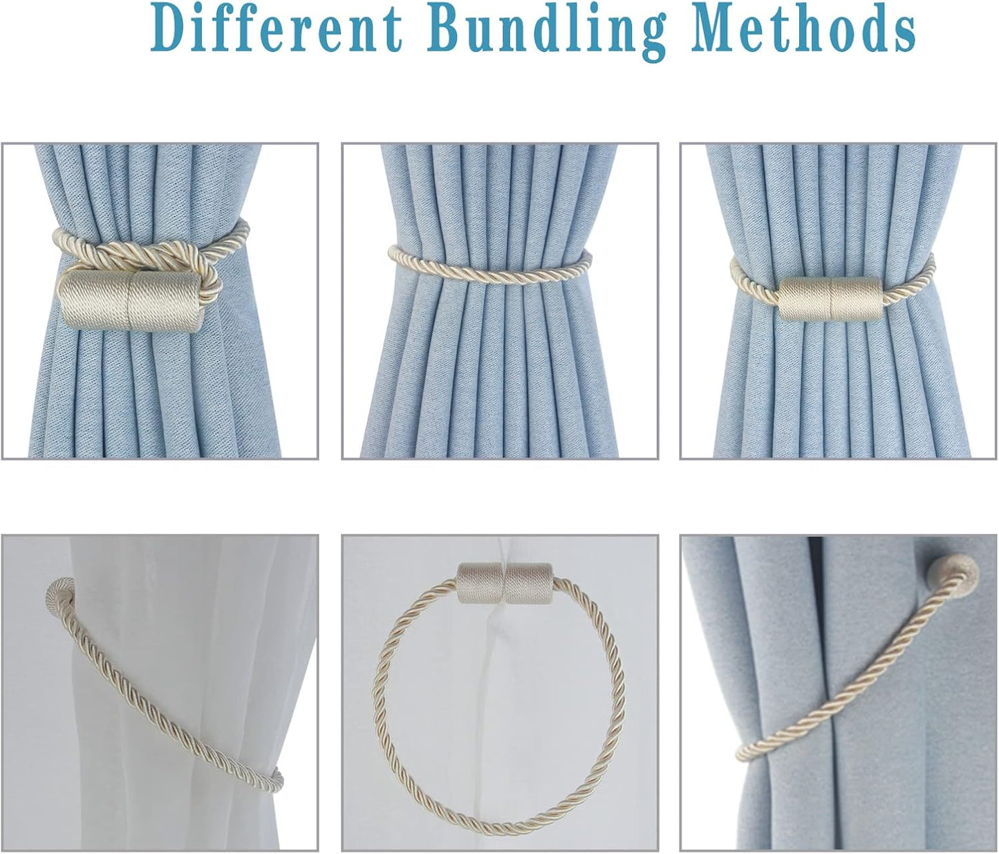Magnetic Curtain Tiebacks 4 Pack Beige Curtain Rope Tieback Curtain Holders for Drapes Modern Tie Backs Decorative Curtain Holdbacks