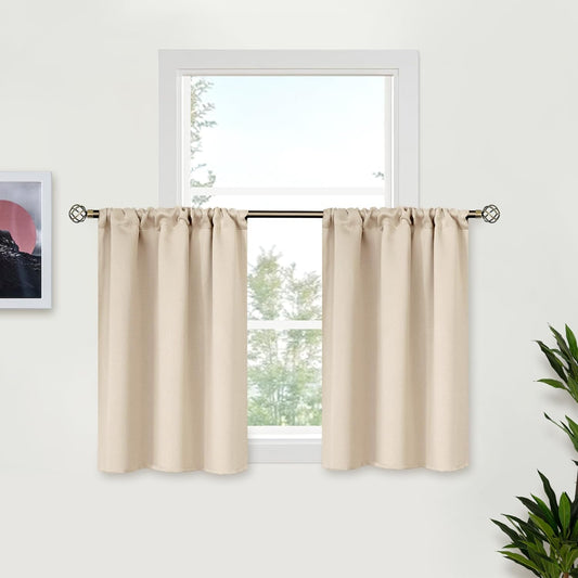 BGment Champagne Curtains for Kitchen Cafe Window 29 x 36 Inch - Small Half Window Drapes with Rod Pocket for Bathroom Rv Thermal Insulated Blinds, 2 Panels