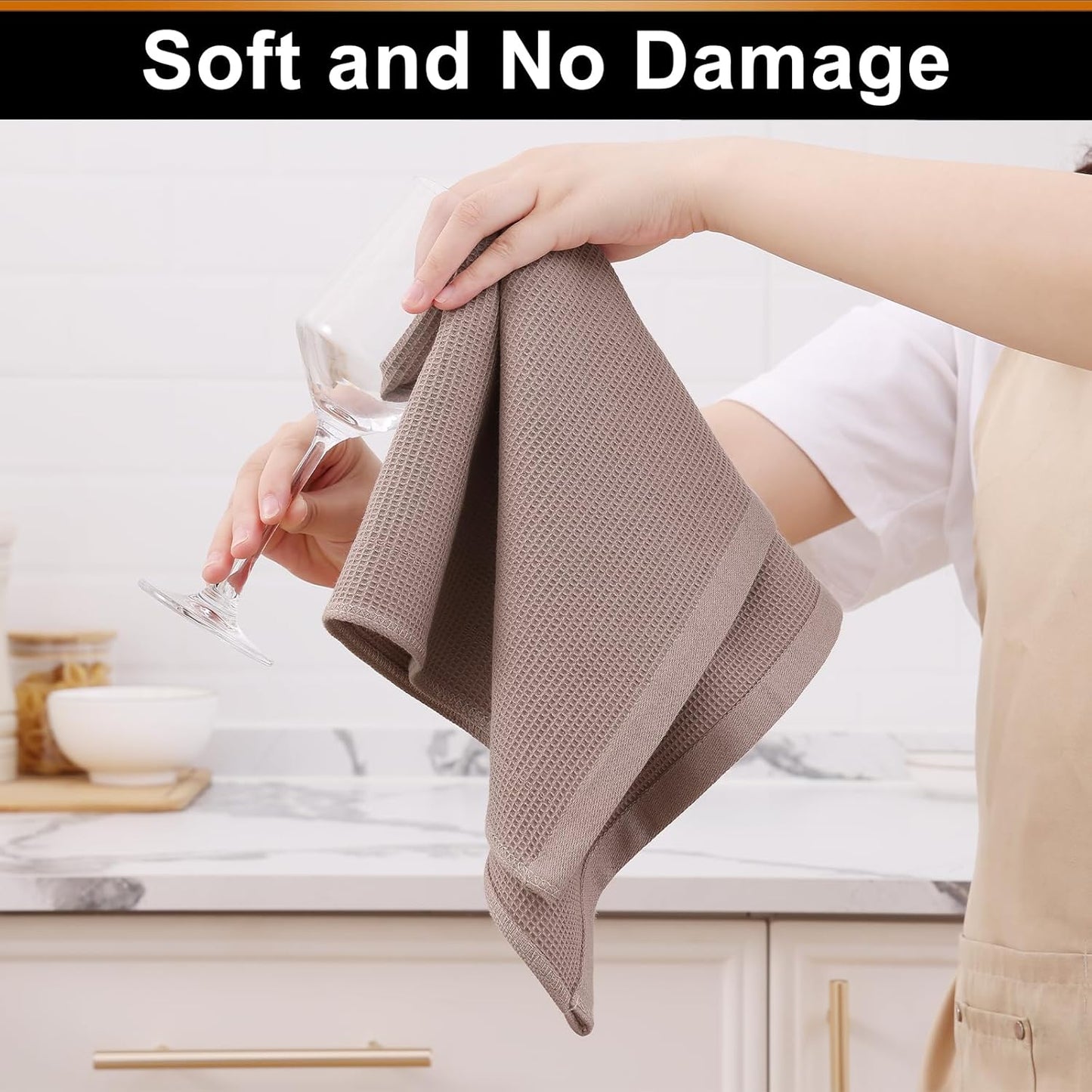 Homaxy 100% Cotton Waffle Weave Kitchen Towels - 8 Pack Soft and Absorbent Dish Towels - 16 x 26 Inches Quick Dry Hand Towels - Brown