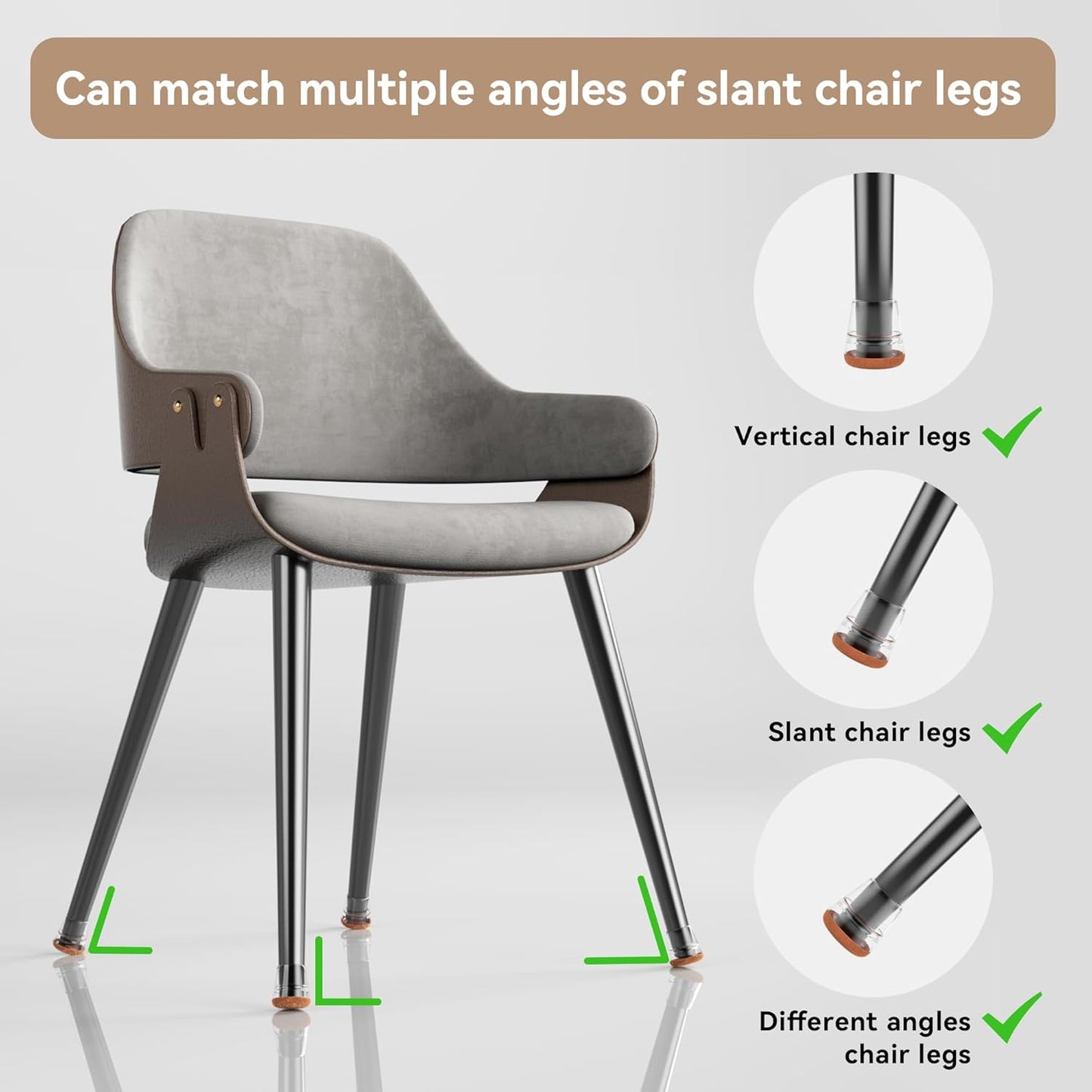 24PCS Upgraded Silicone Chair Leg Floor Protectors for Hardwood Floors, Furniture Sliders for Chair Legs, 360°Felt Pad Bottom Wrapped Thickening Furniture Pads Cap Covers to Scratch and Reduce Noise