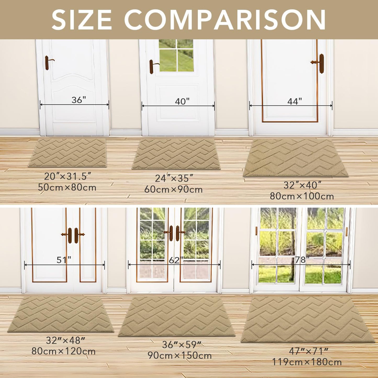 hicorfe Front Door Mat Outside Entrance,24"x35" Absorbent Muddy Dirt Resist Welcome Door Mats Outdoor Indoor,Stain and Fade Resistant,Non Slip Backing Entry Mat Doormat for Entryway (Beige)