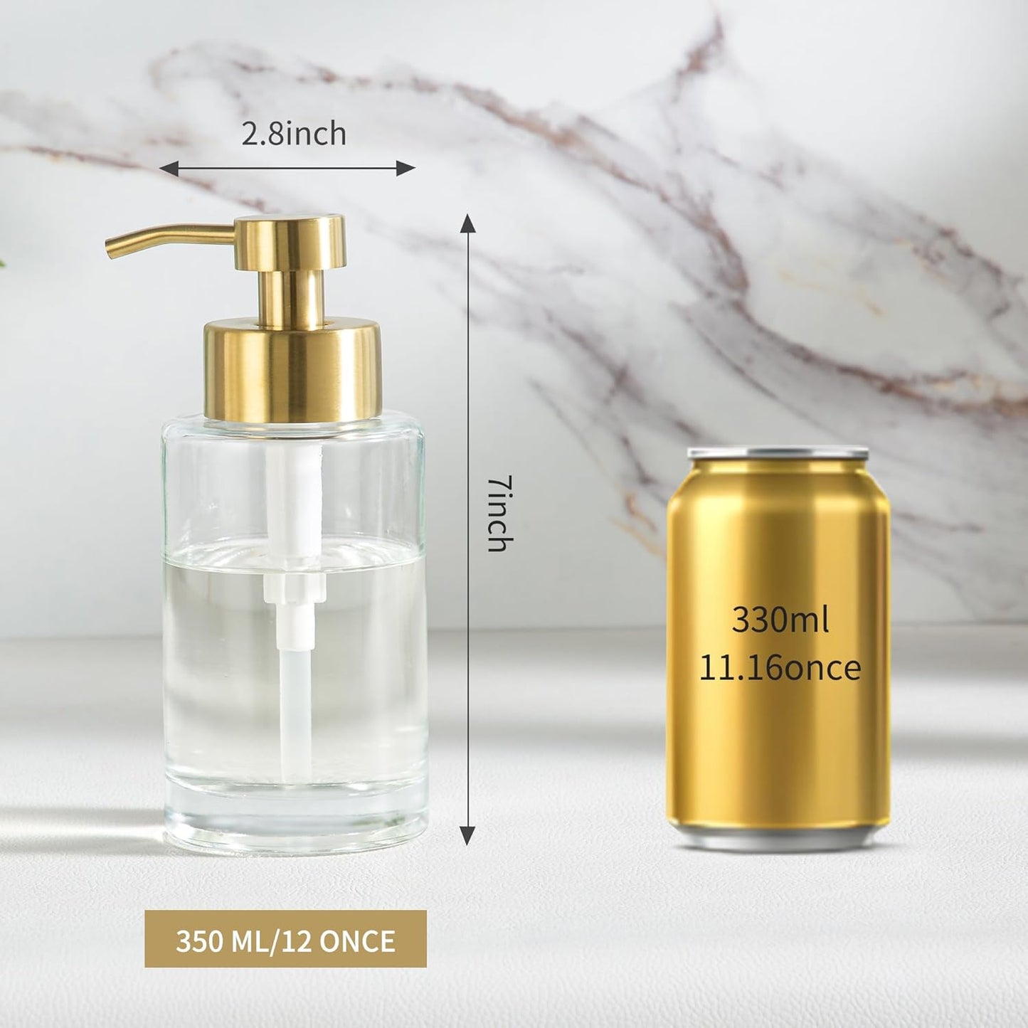 Enra Thick Glass Soap Dispenser with Stainless Steel Gold Pump,12oz Bathroom Hand Liquid Soap Dispensers,Lotion Dispenser,Soap Dispenser for Bathroom,Kitchen(Clear/Gold Liquid Type)