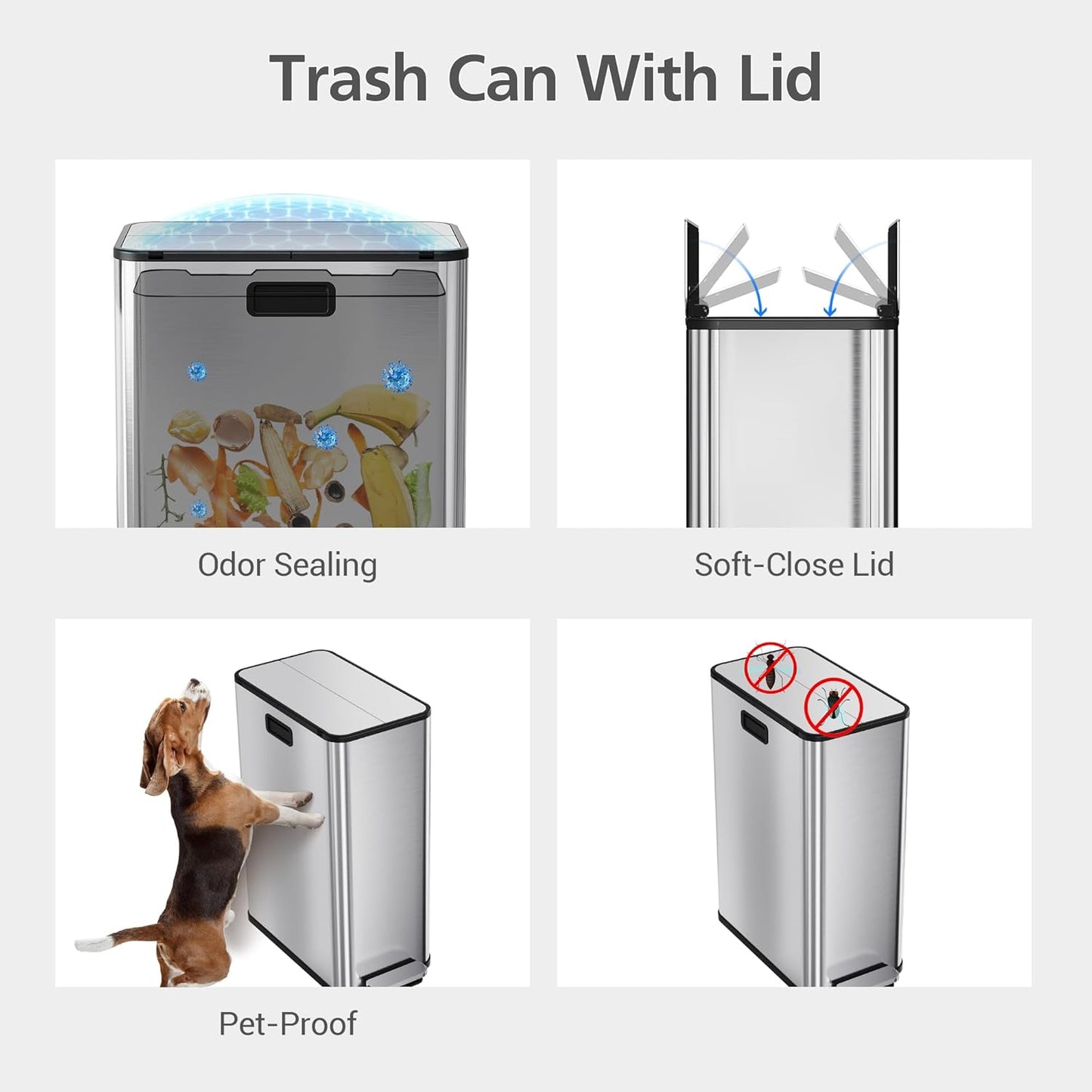 2 x 7.4 Gal (2 x 28L) Slim Trash Can, Stainless Steel Dual Compartment Step-On Recycling Bin with Butterfly Lids & Removable Plastic Inner Buckets for Kitchen, Home, Office