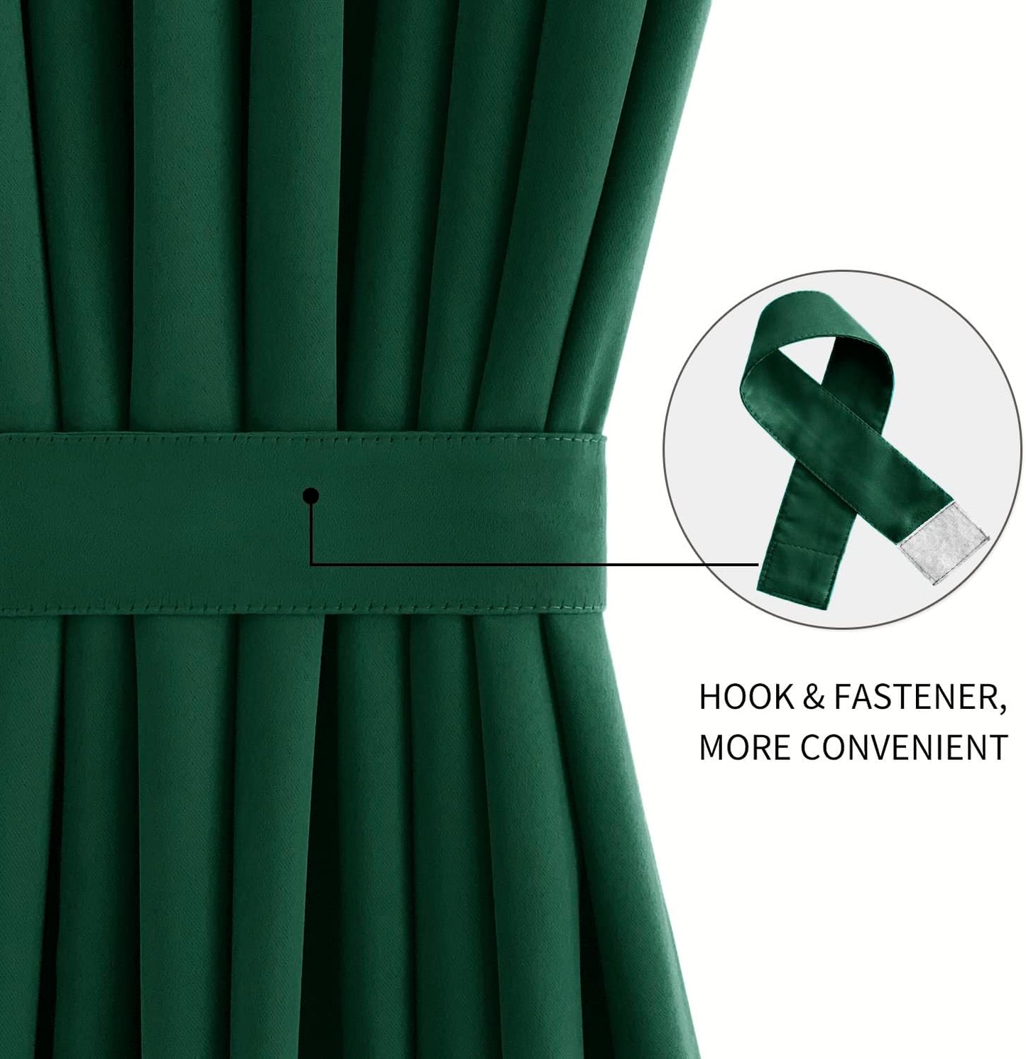 DWCN French Door Curtains – Rod Pocket Thermal Blackout Curtain for Window/Patio Doors/Doorways/Classroom/Kitchen for Privacy, 25W by 40L Inches, 1 Panel with Tieback, Hunter Green