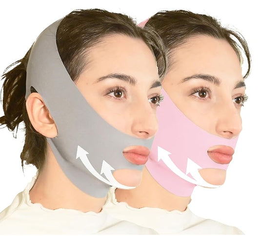 V Line Lifting Mask Chin Strap for Sleeping, Face Lifting Strap, Chin Strap, Jawline Shaper, Jaw Strap, Double Chin Reducer,Face Lift Tape & Snoring Solution (Grey &Pink)