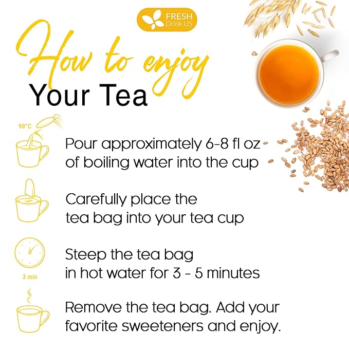 FreshDrinkUS Premium 50 Barley Tea Bags, 100% Natural & Pure. Loose Barley Herbal Tea. Made with Natural Material Tea Bags. No Sugar, No Caffeine, No Gluten, Vegan