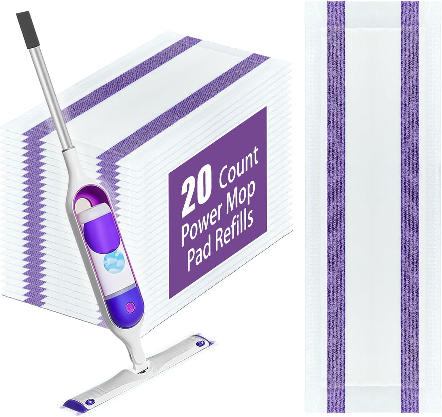 20 Count New Disposable Mop Refills for Swiffer Power Mop,Extended Super Absorbent mop Cloth Compatible with Swiffer Power Mop,Replacement Pads for Floor Cleaning.(Super Absorbent/Velcro)