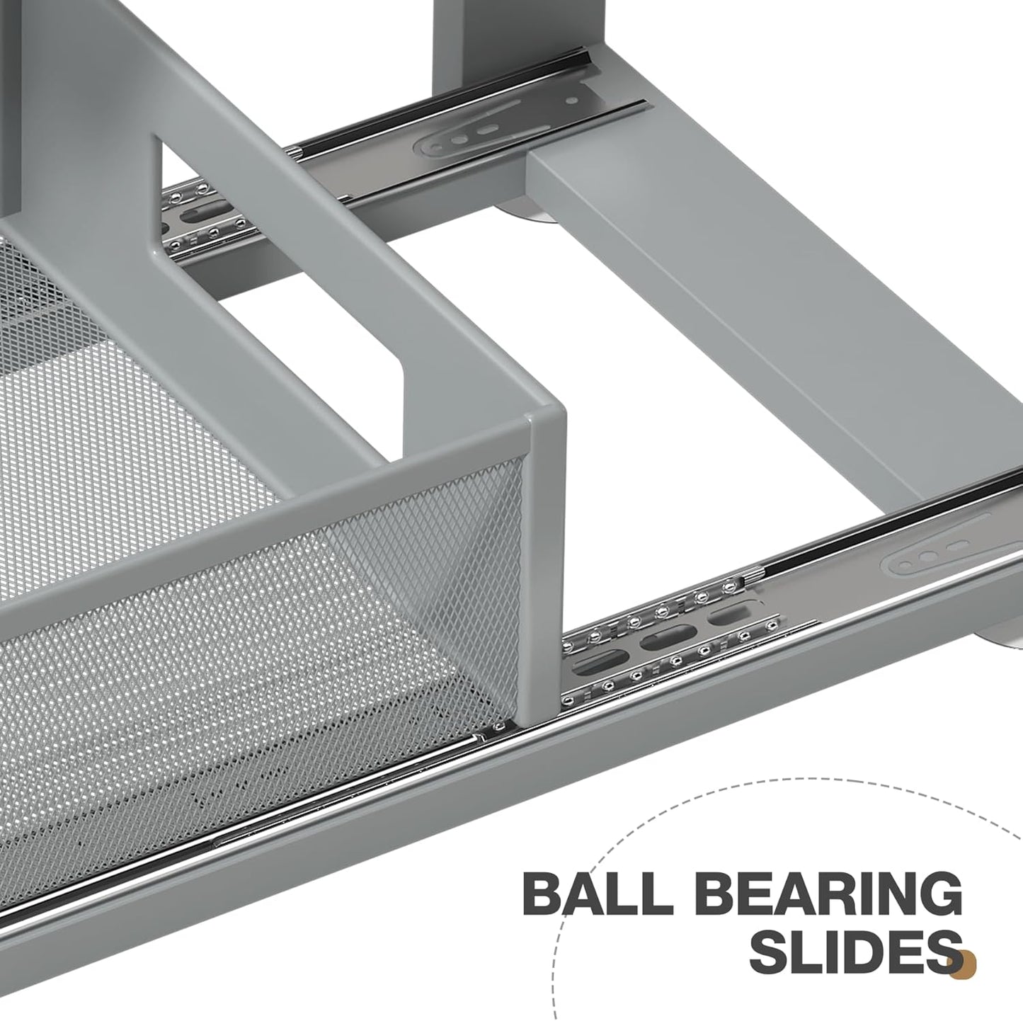 2 Pack 21.3IN-Depth Under Sink Organizer with Next-Gen Ball-Bearing Slides,2-Tier Pull Out Cabinet Storage,Height Adjustable Drawer Shelf for Bathroom,Kitchen,Laundry,Cabinet,Pantry-Gun Gray