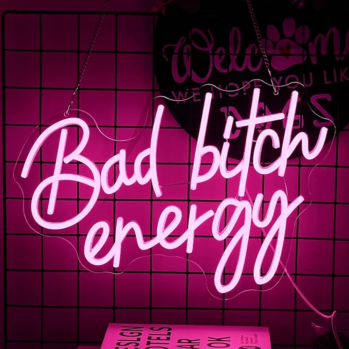Bad Bitch Energy Neon Sign Pink Neon Light Letter LED Neon Signs for Wall Decor Lady Led Neon Lights for Bedroom Bar Dormitory Store Decortion
