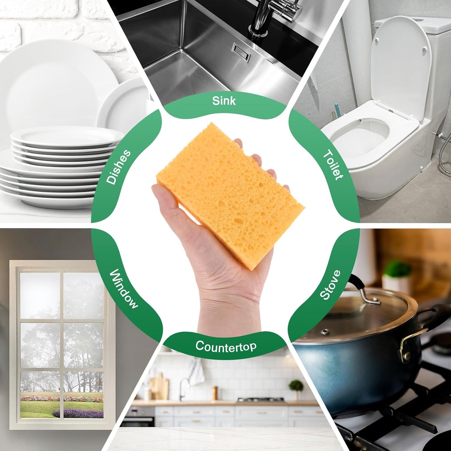 12-Pack Kitchen Sponges, Condense Eco Cellulose Non-Scratch Scrub Heavy Sponge for Kitchen/Household/Bathroom, Clean Tough Messes Dish Scrubber [Beige]